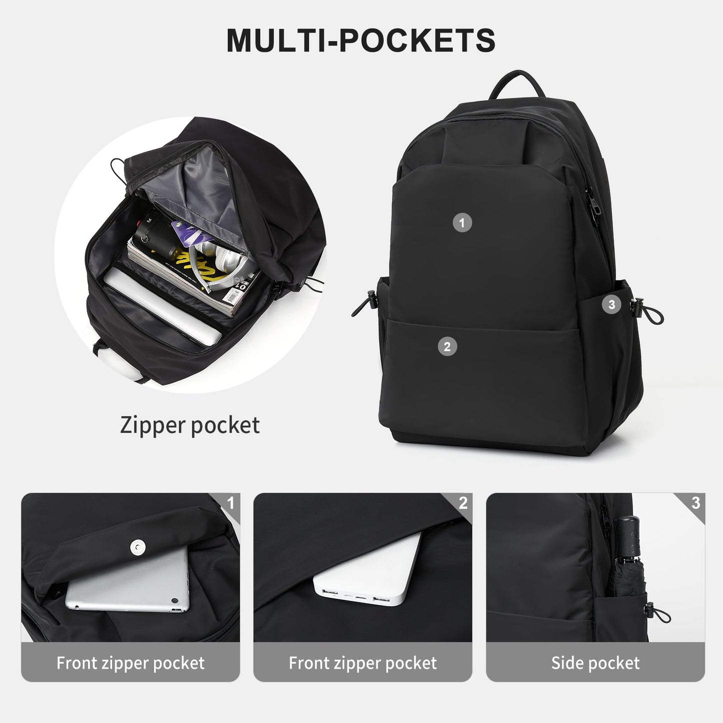 BJLFS Unisex Lightweight Water-Resistant Backpack Black