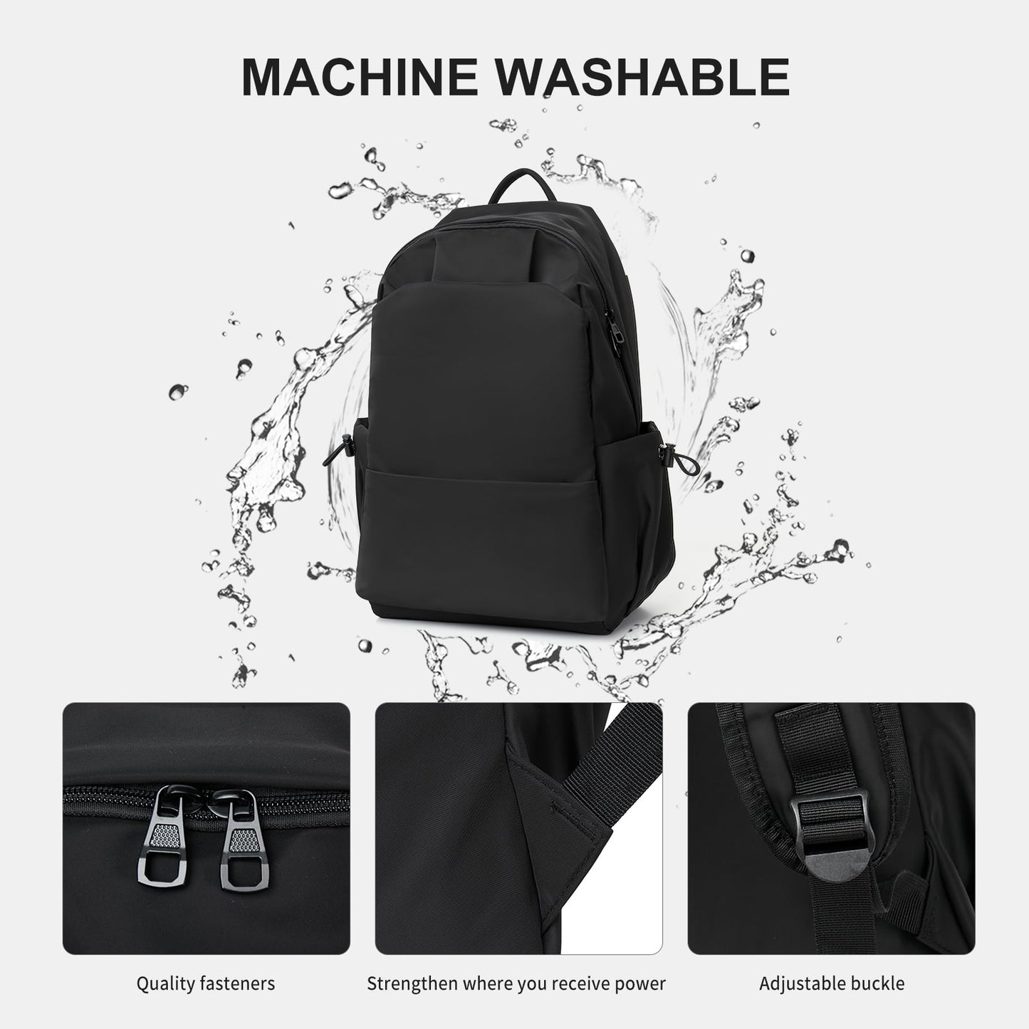 BJLFS Unisex Lightweight Water-Resistant Backpack Black
