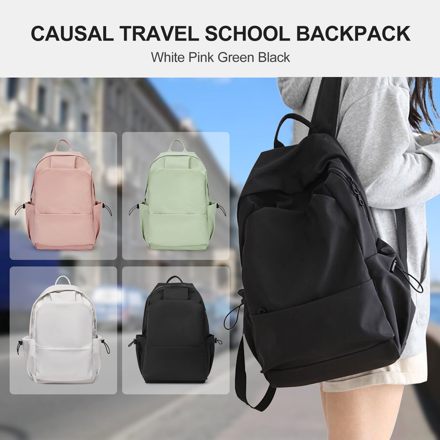 BJLFS Unisex Lightweight Water-Resistant Backpack Black