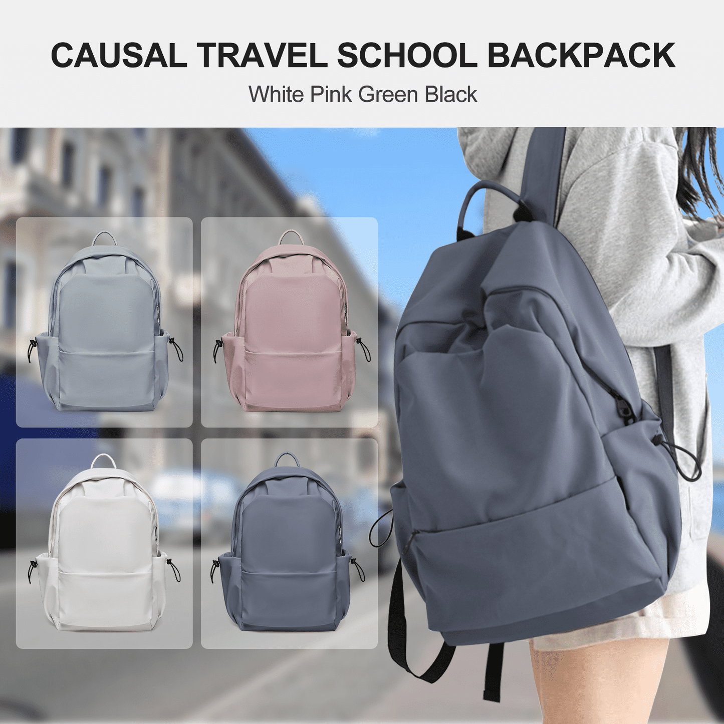 BJLFS Unisex Lightweight Water-Resistant Backpack, Black Blue Purple