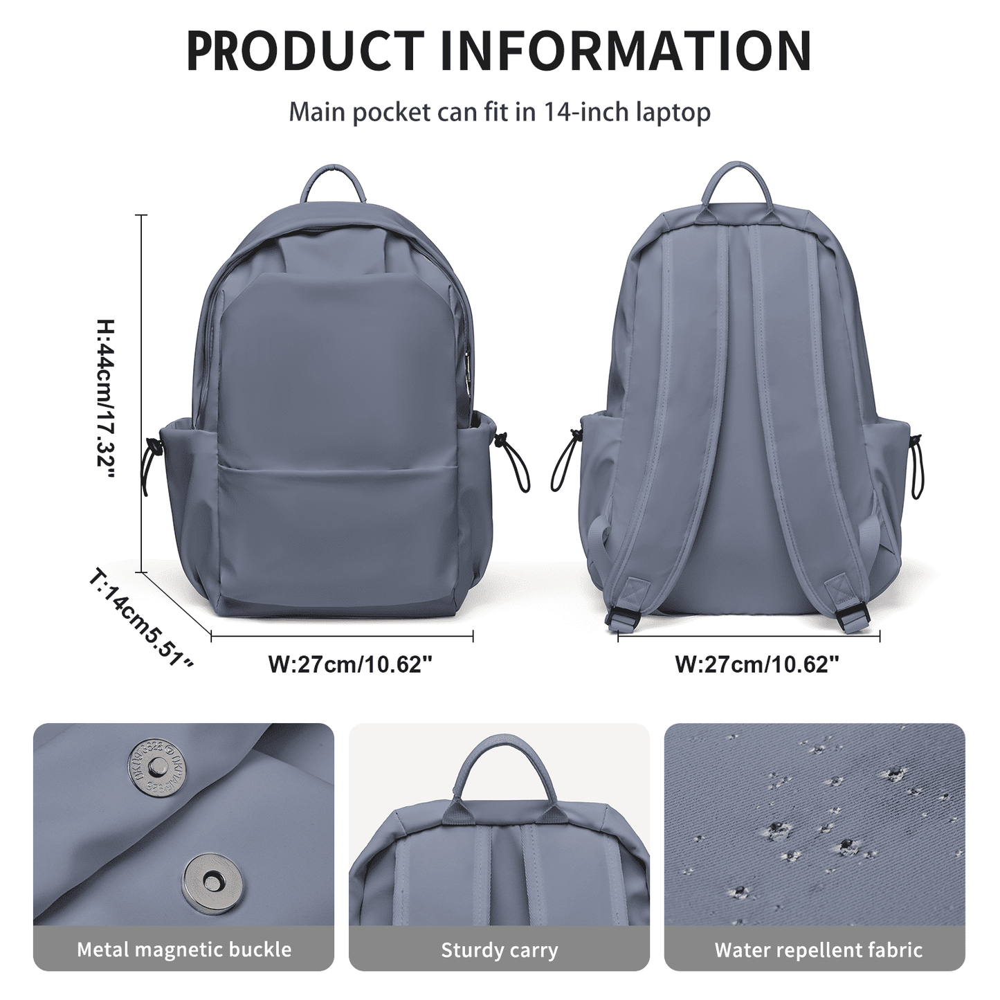 BJLFS Unisex Lightweight Water-Resistant Backpack, Black Blue Purple
