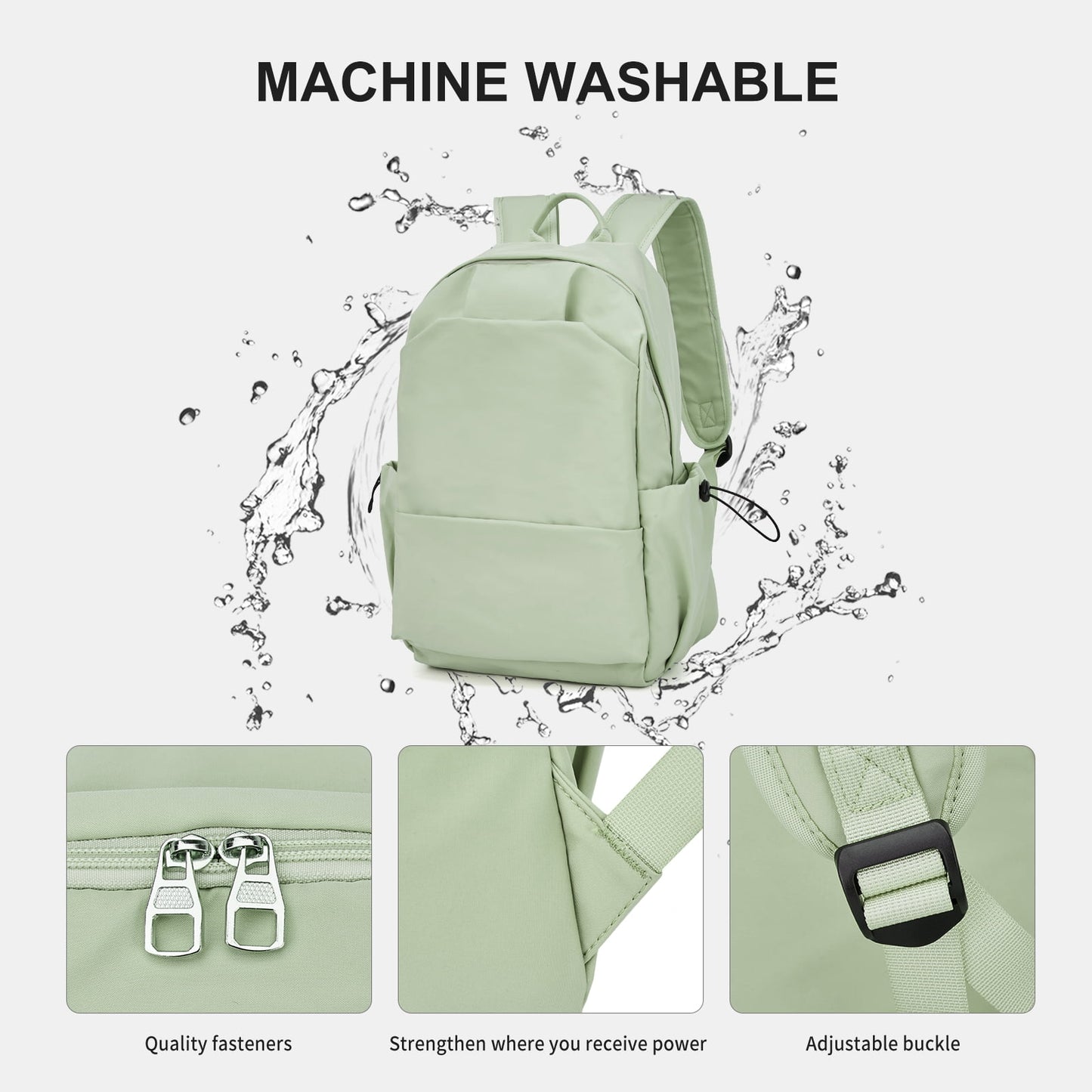 BJLFS Unisex Lightweight Water-Resistant Backpack, Black Light Green