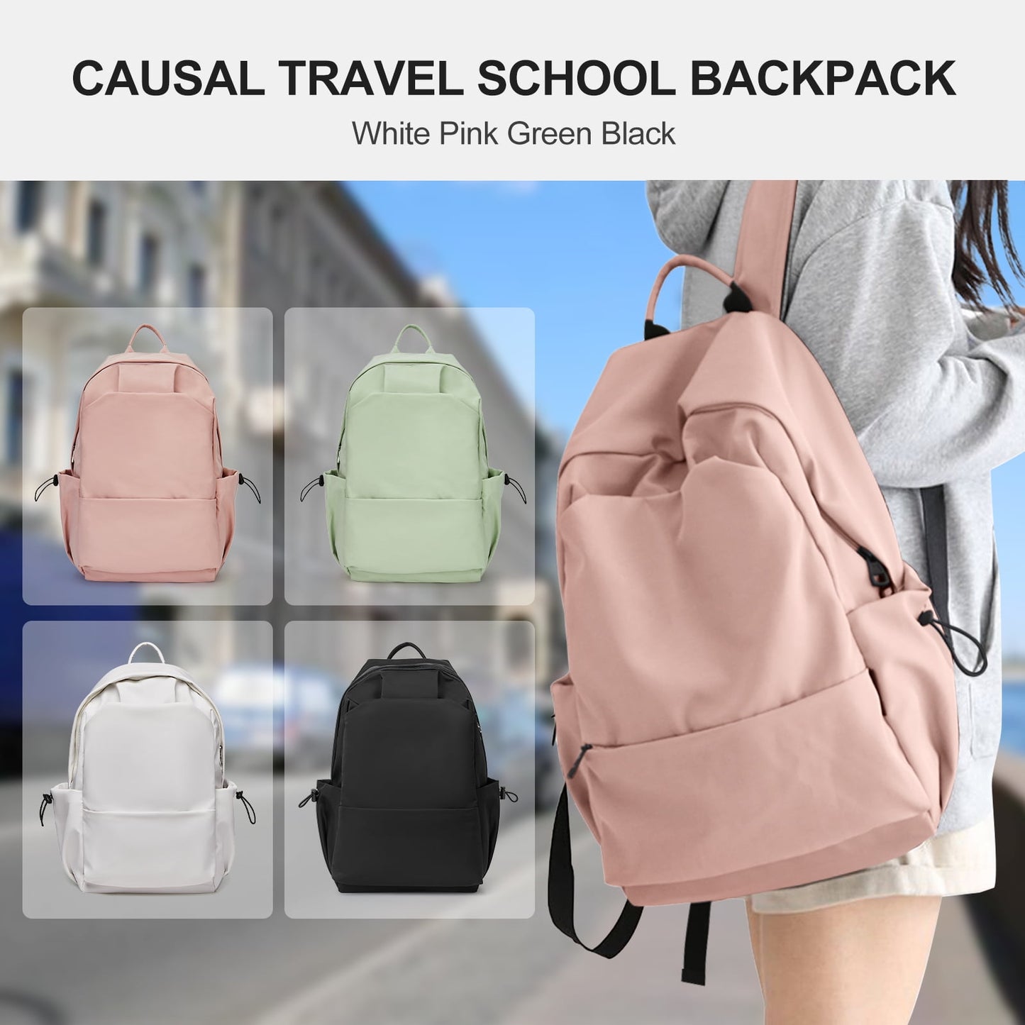 BJLFS Unisex Lightweight Water-Resistant Backpack, Black Pink