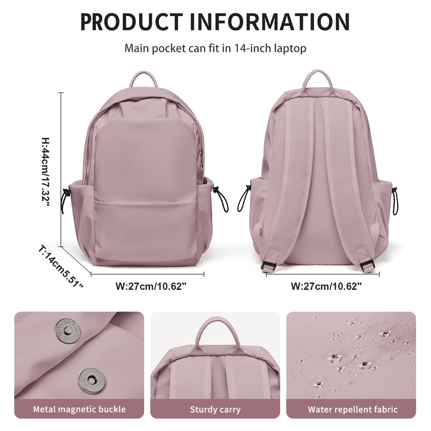 BJLFS Unisex Lightweight Water-Resistant Backpack, Black Purple