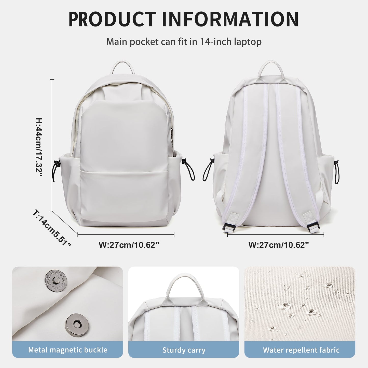 BJLFS Unisex Lightweight Water-Resistant Backpack, Black White