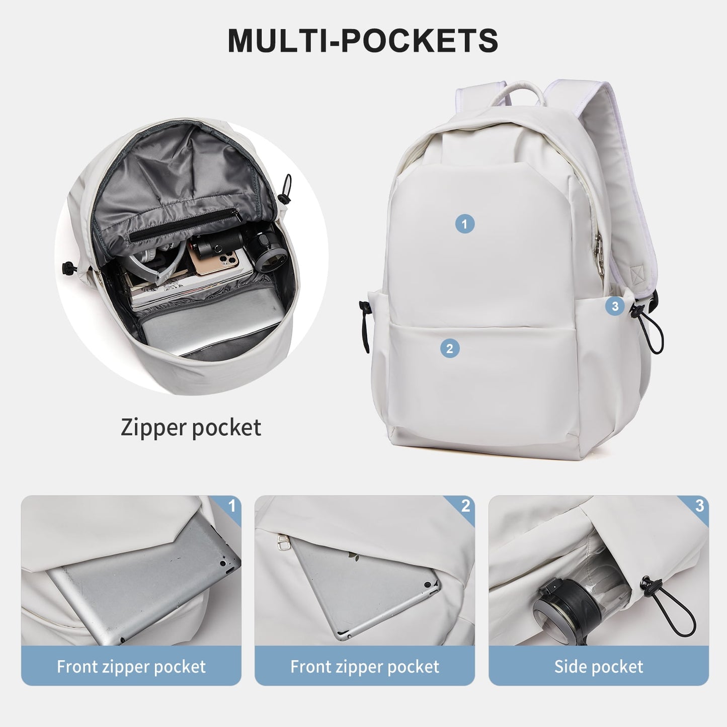 BJLFS Unisex Lightweight Water-Resistant Backpack, Black White