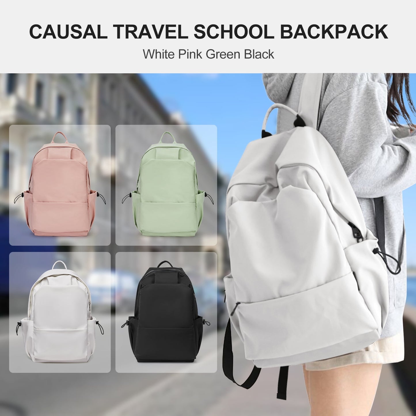 BJLFS Unisex Lightweight Water-Resistant Backpack, Black White