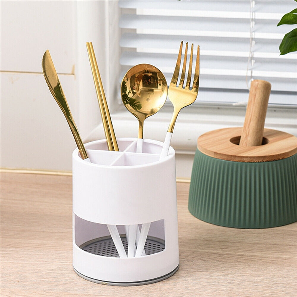 Toothbrush Holders Toothpaste Stand Bathroom Organizer Cup Kitchen Cutlery Rack Vanity Countertop Makeup Brush Pen Storage White Round