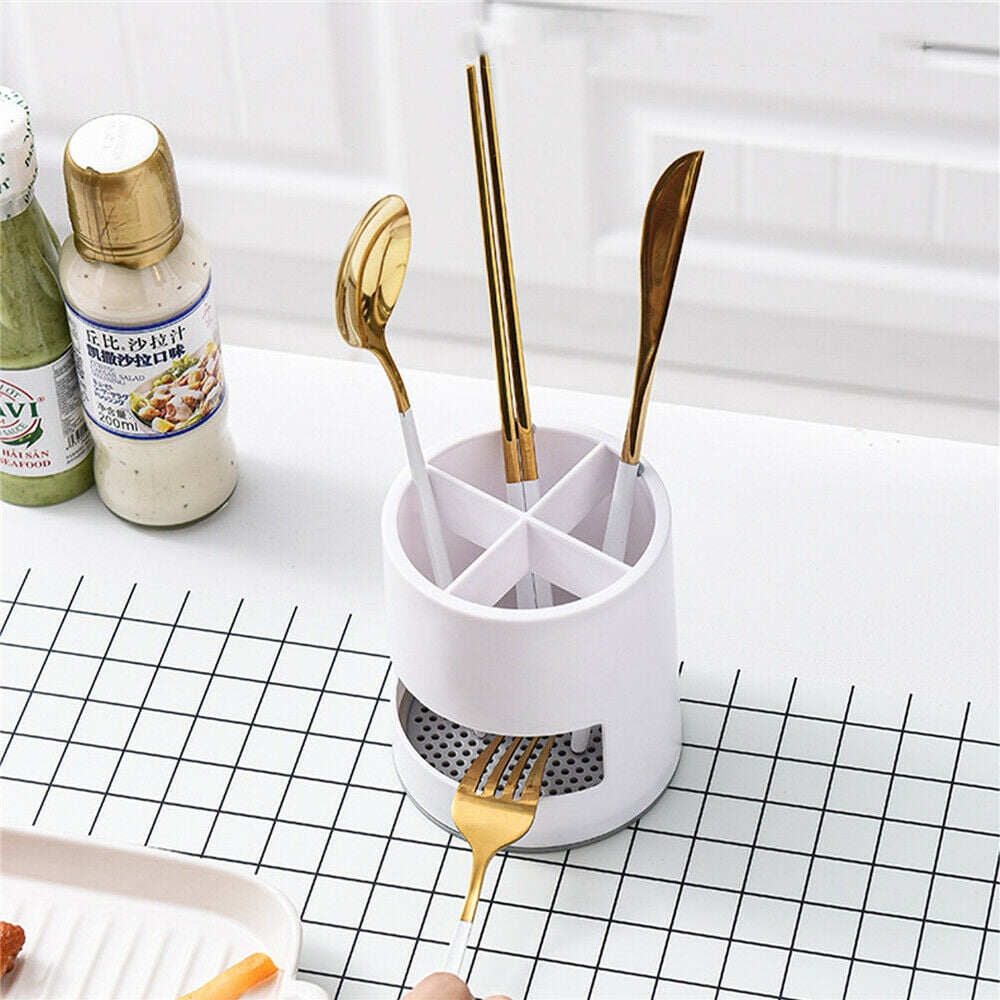 Toothbrush Holders Toothpaste Stand Bathroom Organizer Cup Kitchen Cutlery Rack Vanity Countertop Makeup Brush Pen Storage White Round