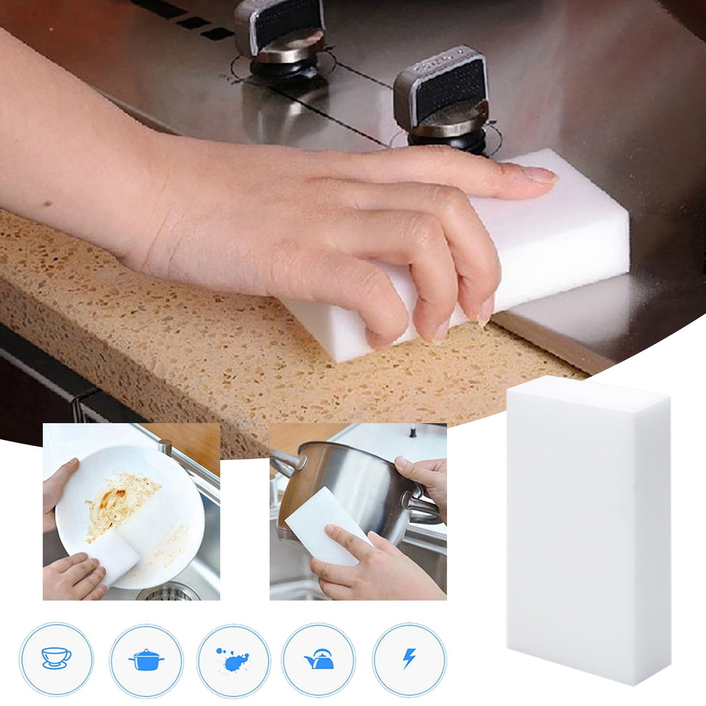 100 Pack Melamine Sponges Magic Cleaning Sponges in Bulk Melamine Foam for Dishes Eraser Sponges for Cleaning 3PCS