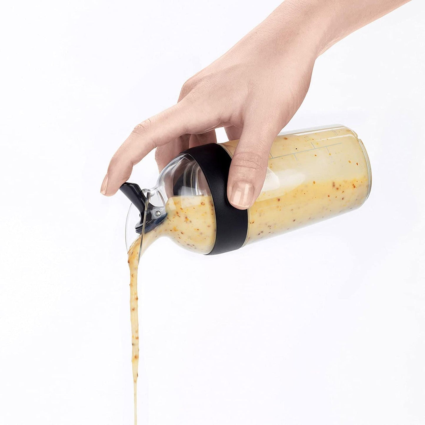Salad Dressing Shaker Container Bottle Universal Manual Sauces Mixer Juice Mixing Bottle Resistant 8.4with Measurement Black