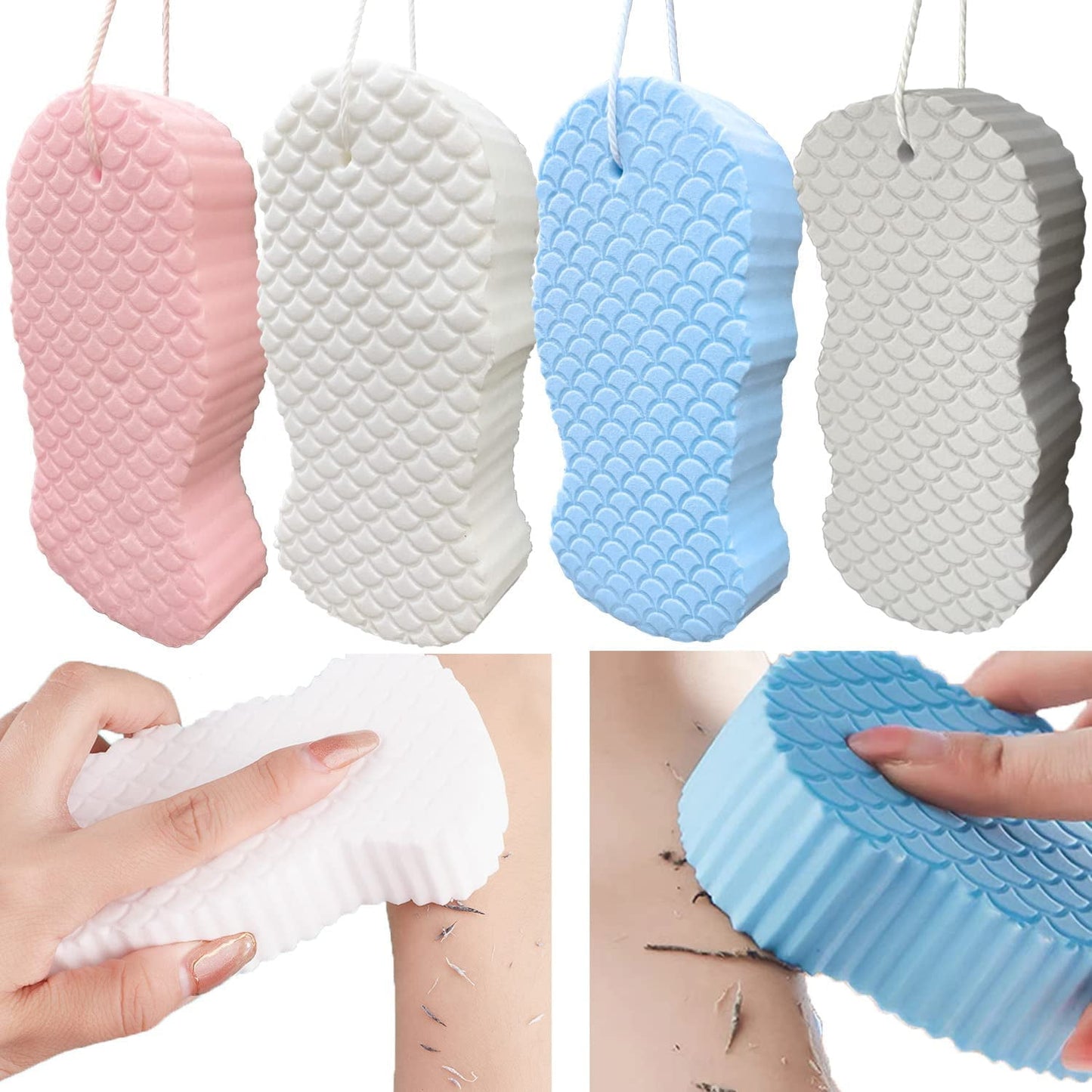 2 Pcs Exfoliating Bath Sponge, Soft Spa Scrub Sponges for Shower, Dead Skin Remover for Body for Adult Baby Blue