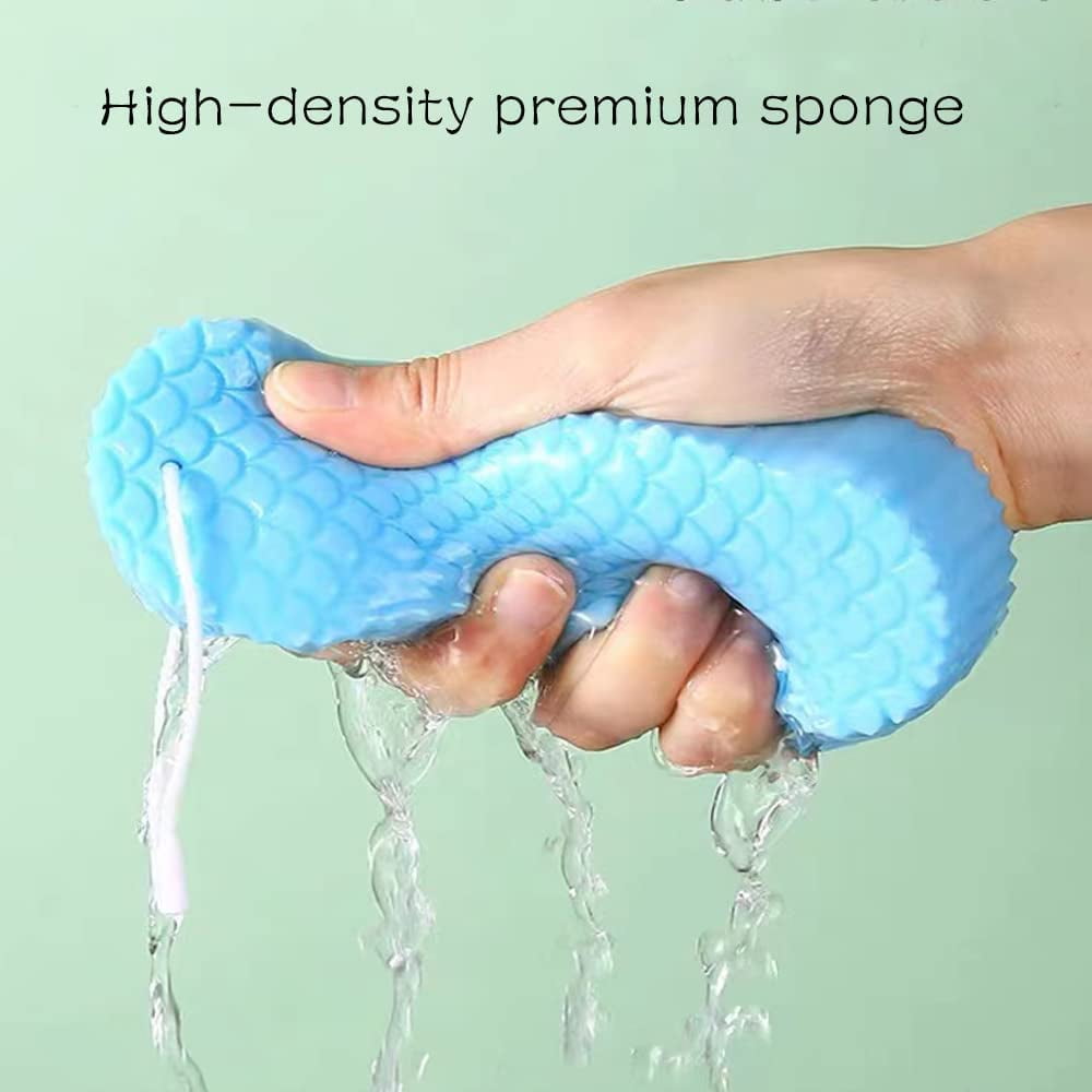 2 Pcs Exfoliating Bath Sponge, Soft Spa Scrub Sponges for Shower, Dead Skin Remover for Body for Adult Baby Blue
