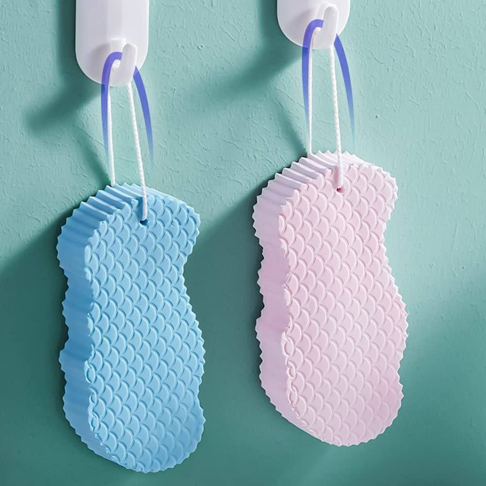 2 Pcs Exfoliating Bath Sponge, Soft Spa Scrub Sponges for Shower, Dead Skin Remover for Body for Adult Baby Blue