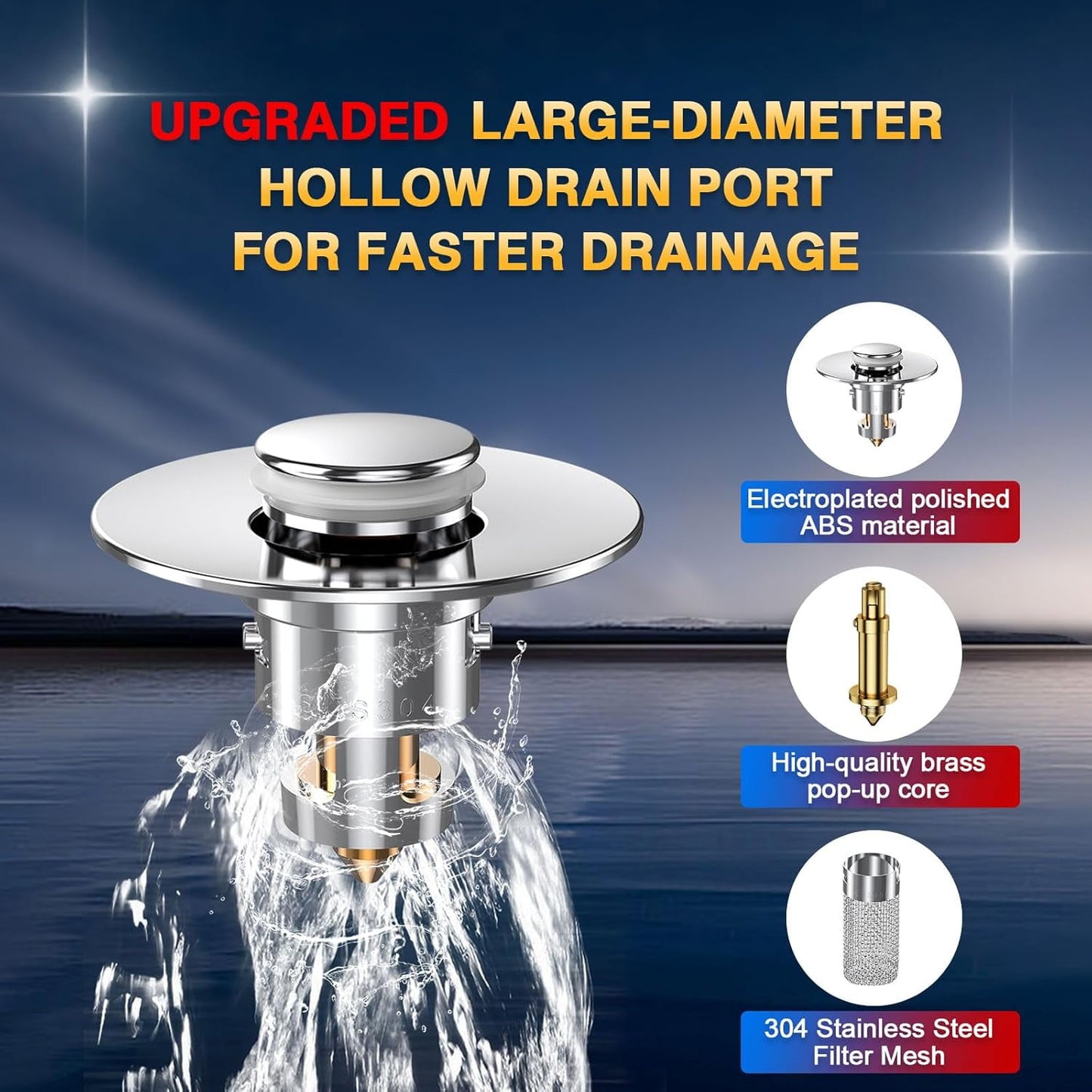 Bathroom Sink Drain Stopper - Pop Up Drain Plug with 3 Replacement Filters Basket, Removable Stainless Steel Floor Drain Filter, Anti Clogging Sink Strainer Hair Catcher for Washroom (Silver)