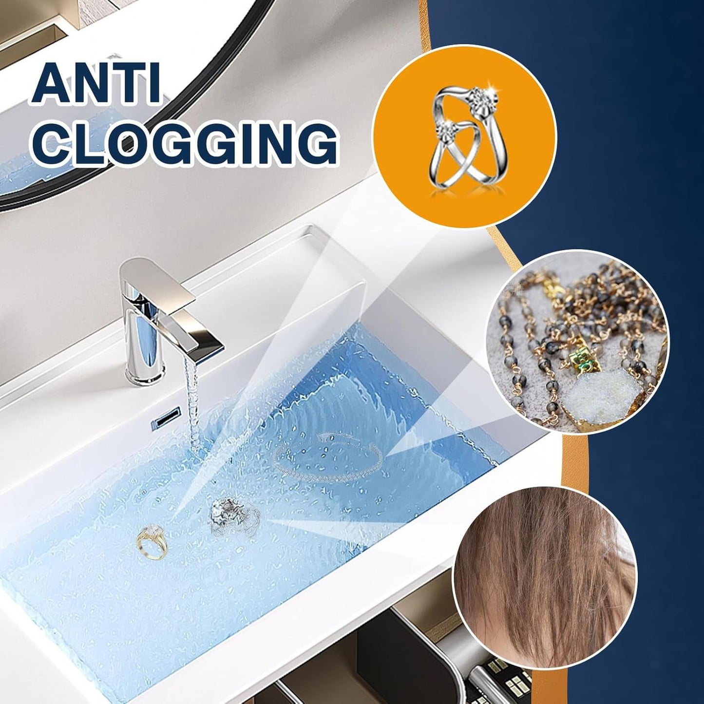 Bathroom Sink Drain Stopper - Pop Up Drain Plug with 3 Replacement Filters Basket, Removable Stainless Steel Floor Drain Filter, Anti Clogging Sink Strainer Hair Catcher for Washroom (Silver)