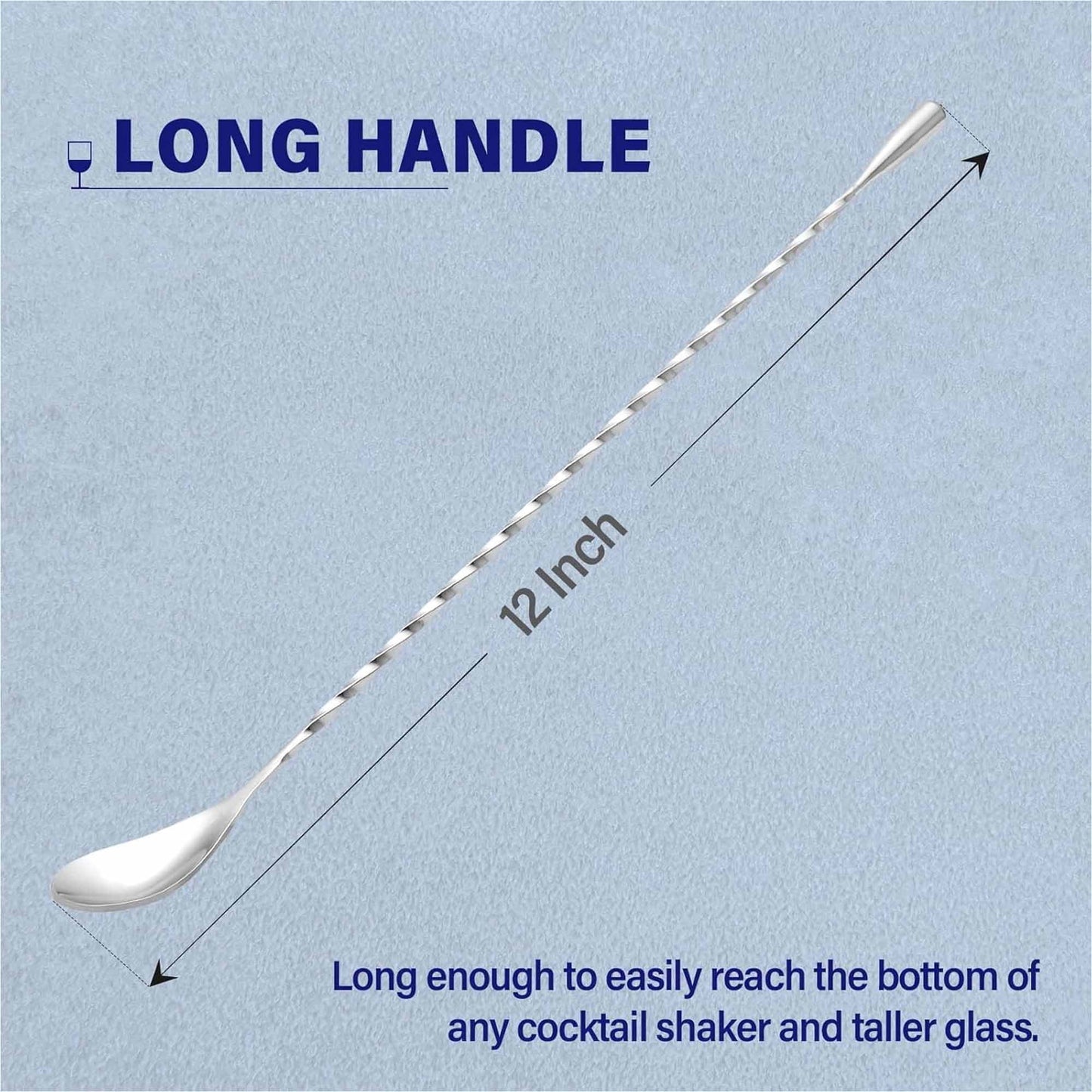 Bar Spoon Cocktail Mixing Stirrers for Drink, Stainless Steel 12 Inches Long Handle, Silver 4 Pieces