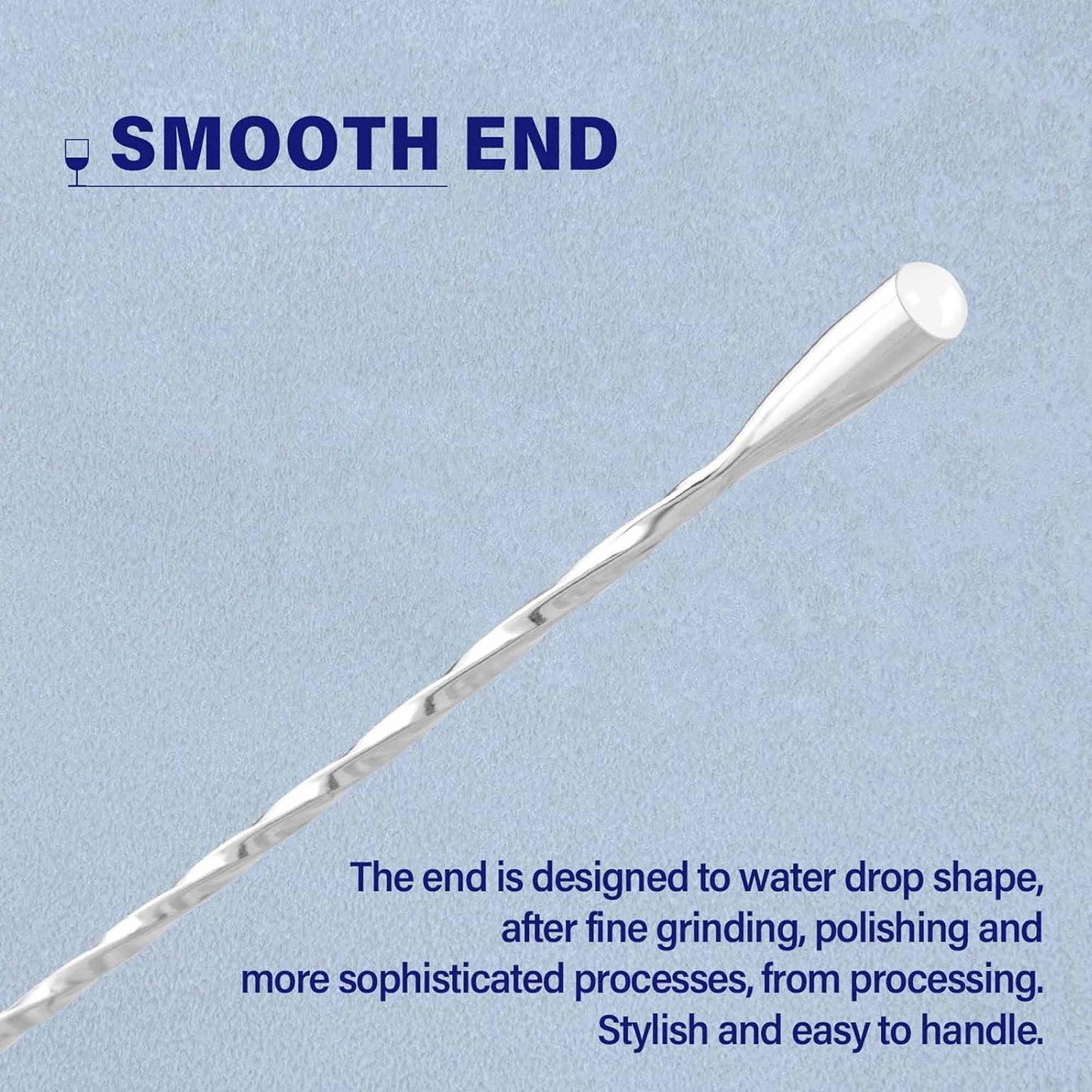Bar Spoon Cocktail Mixing Stirrers for Drink, Stainless Steel 12 Inches Long Handle, Silver 4 Pieces