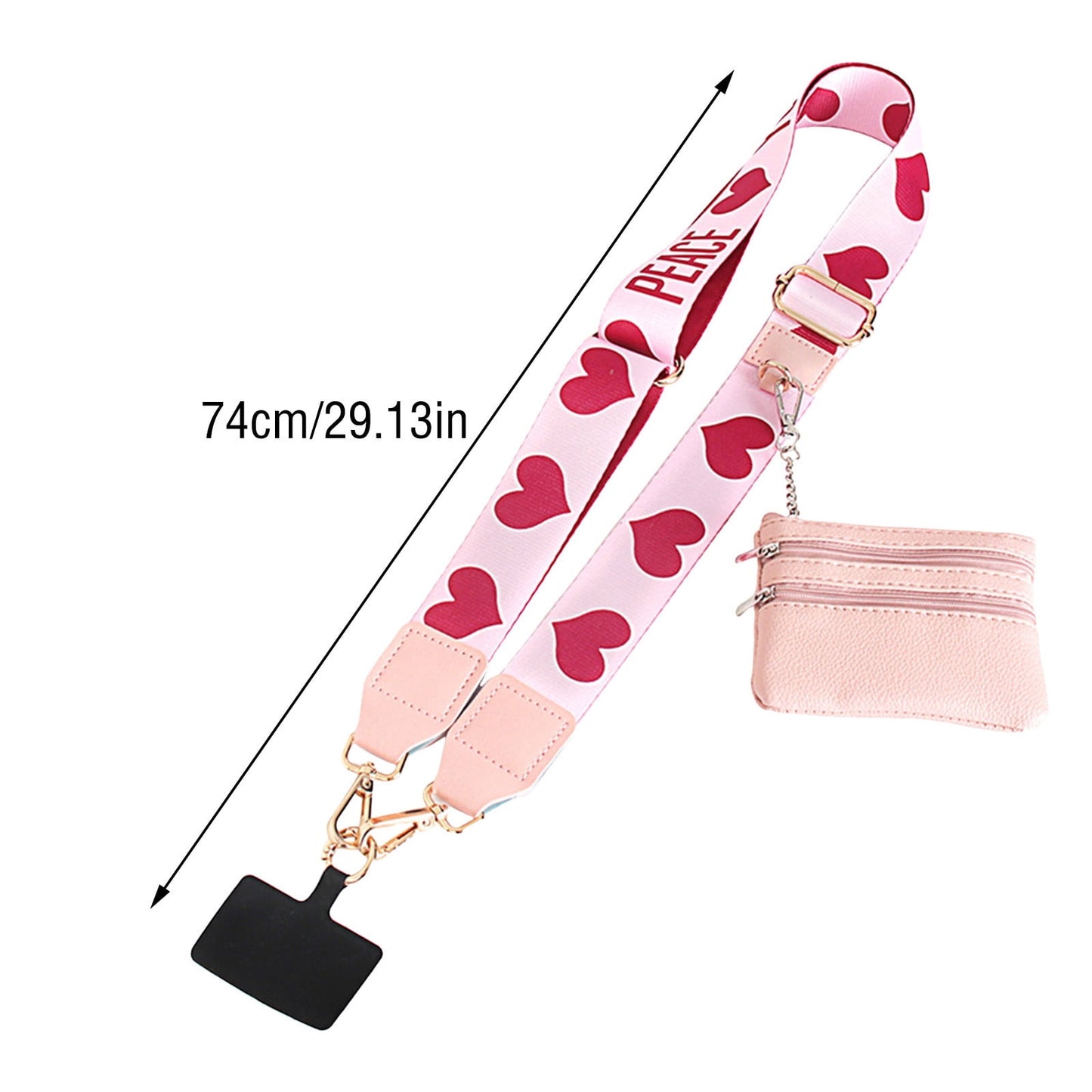 Clip and Go Phone Strap with Zipper Pouch,Crossbody Adjustable Chain Lanyard with PU Leather Wallet for All Phones C