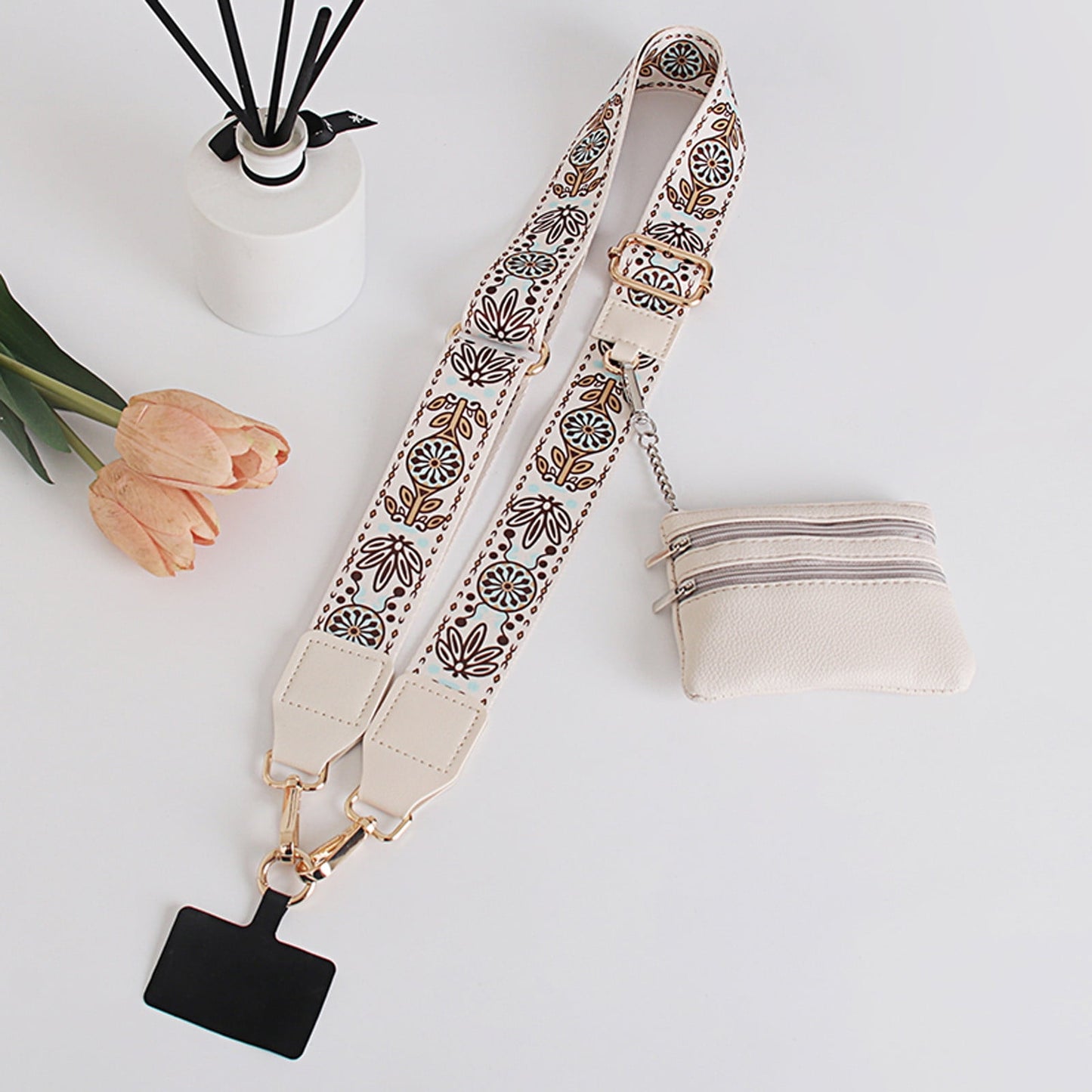Clip and Go Phone Strap with Zipper Pouch,Crossbody Adjustable Chain Lanyard with PU Leather Wallet for All Phones F-A 2PCS