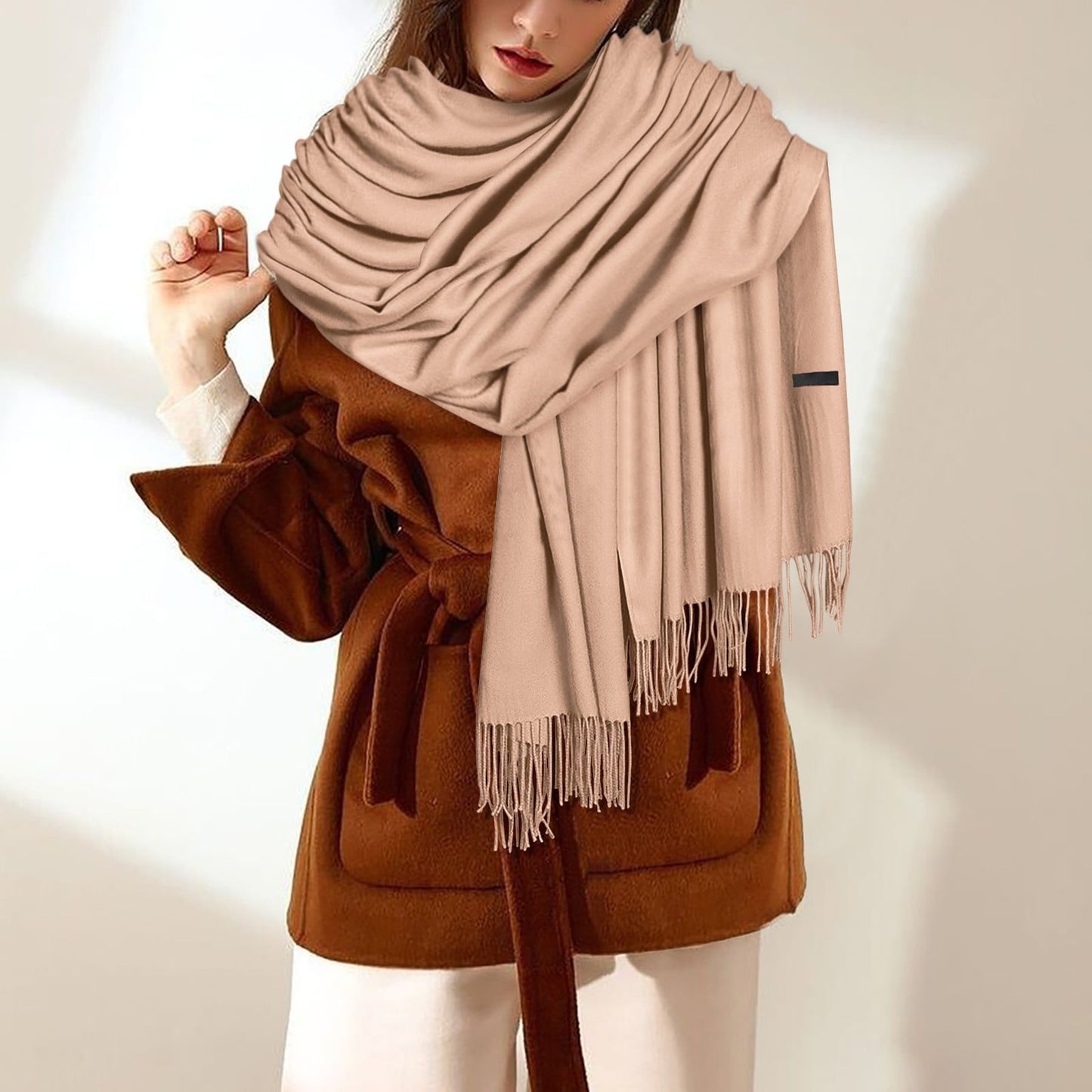Delayuji Pashmina Scarf for Women Scarf for Women Women Pashmina Scarf Soft Solid Plain Shawl Wrap Fashion Warm Neck with Fringes A Red A Gray