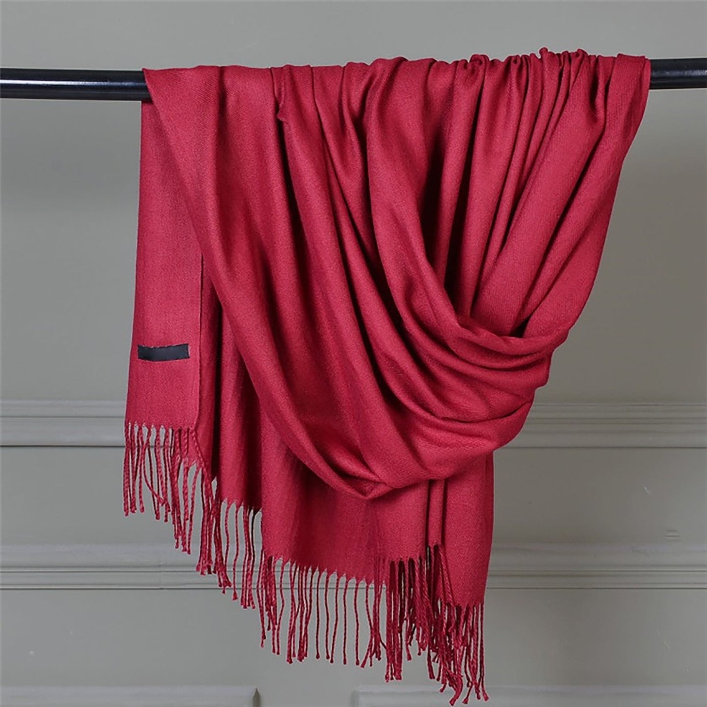 Delayuji Pashmina Scarf for Women Scarf for Women Women Pashmina Scarf Soft Solid Plain Shawl Wrap Fashion Warm Neck with Fringes A A Red