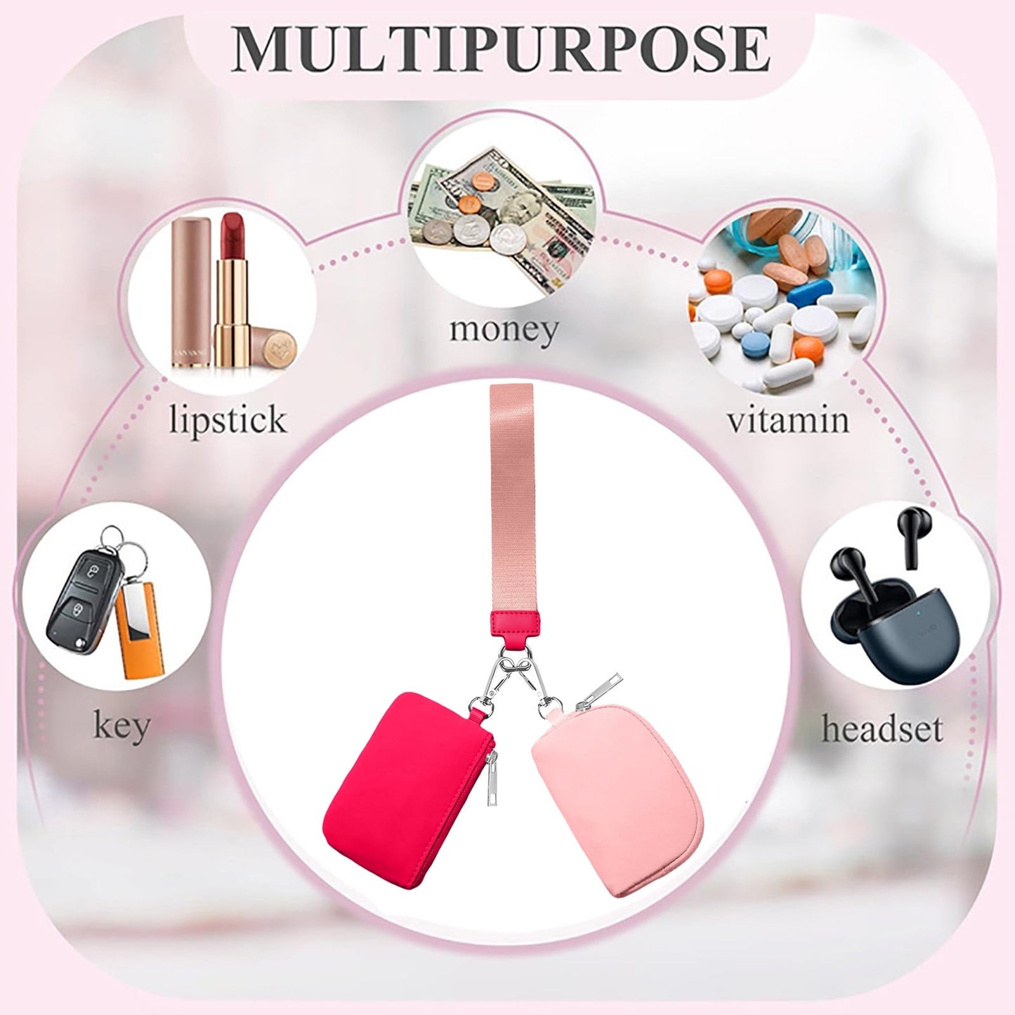 3/2/1PCS Keychain Wallet Mini Zip Around Wristlet Wallets For Women Detachable Dual Pouch Wristlet Portable Coin Purse Small Wallets For Travel Sports Outdoors Dark Green