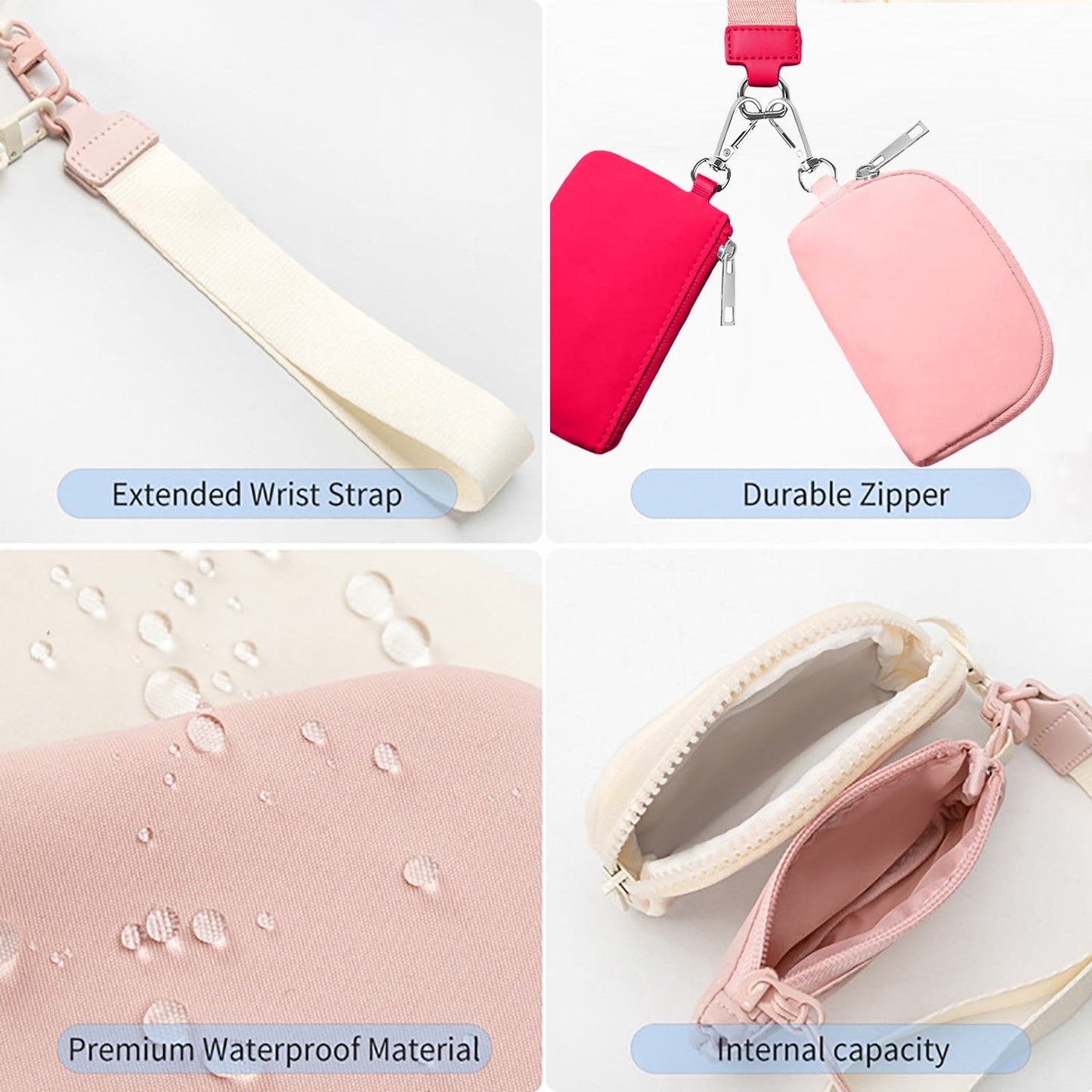 3/2/1PCS Keychain Wallet Mini Zip Around Wristlet Wallets For Women Detachable Dual Pouch Wristlet Portable Coin Purse Small Wallets For Travel Sports Outdoors Pink