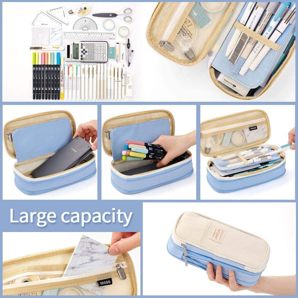 CICIMELON Big Capacity Pencil Pen Case Large Storage Pencil Bag Pouch Organizer (Purple) Blue