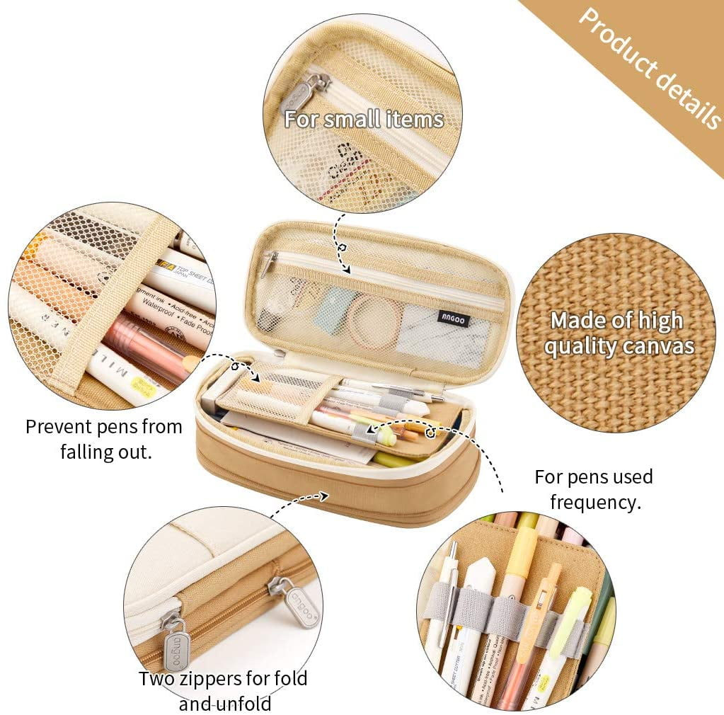 CICIMELON Big Capacity Pencil Pen Case Large Storage Pencil Bag Pouch Organizer (Purple) Khaki