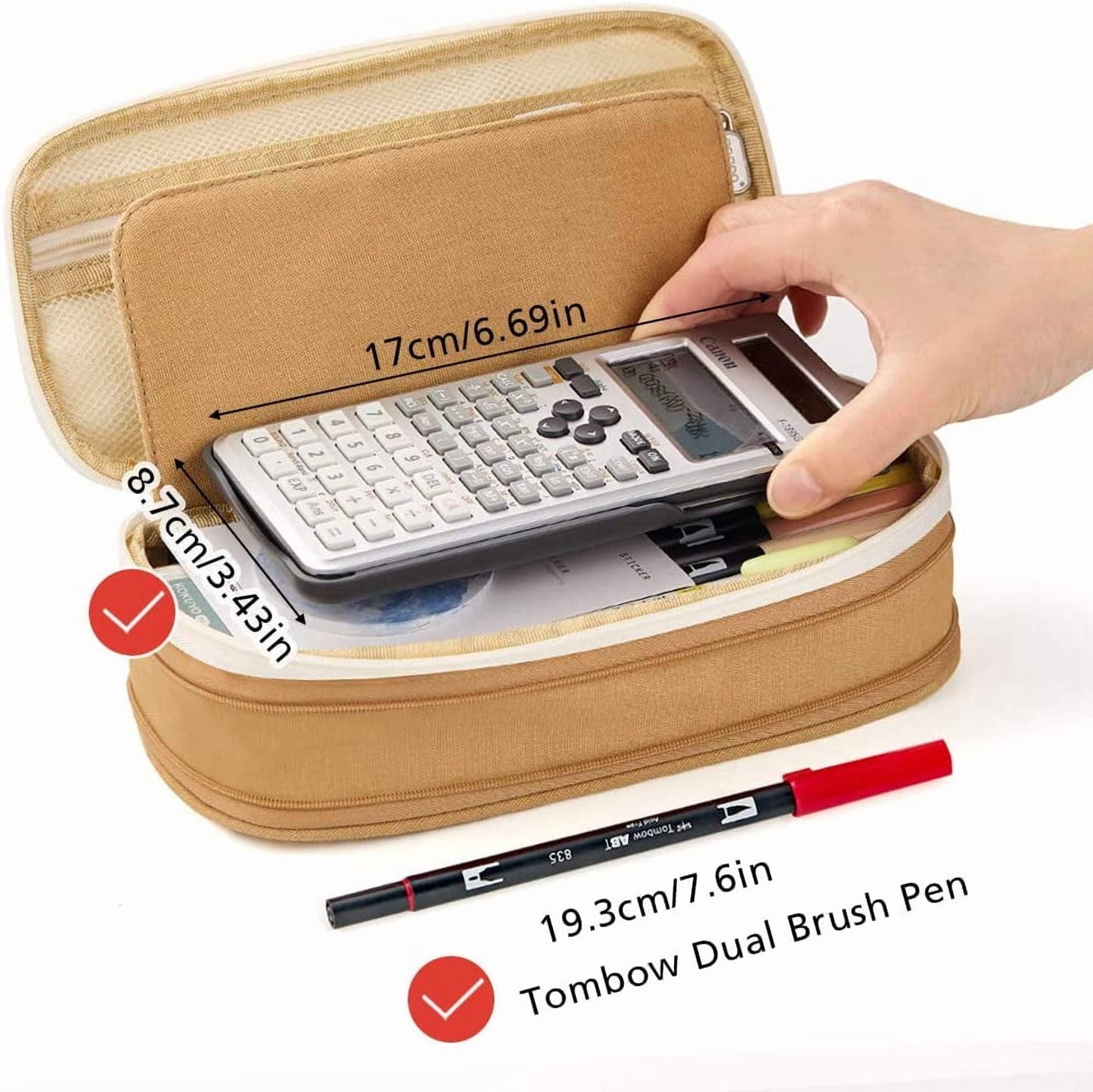CICIMELON Big Capacity Pencil Pen Case Large Storage Pencil Bag Pouch Organizer (Purple) Khaki