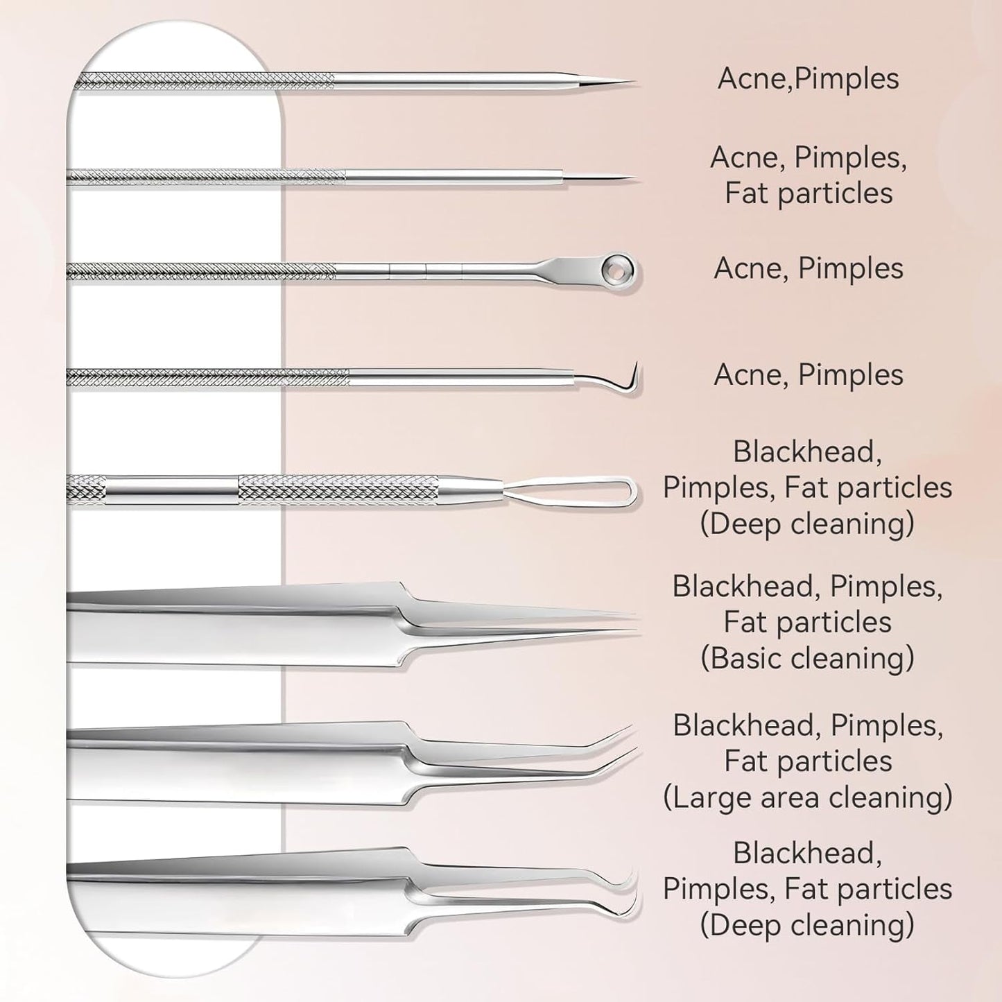 BYXAS Pimple Popper Tool Kit, 8 PCS Professional Stainless Steel Blackhead Remover Comedone Extractor Tools for Removing Zit on Face - Acne Removal Kit with Metal Case (Silver) 11PCS