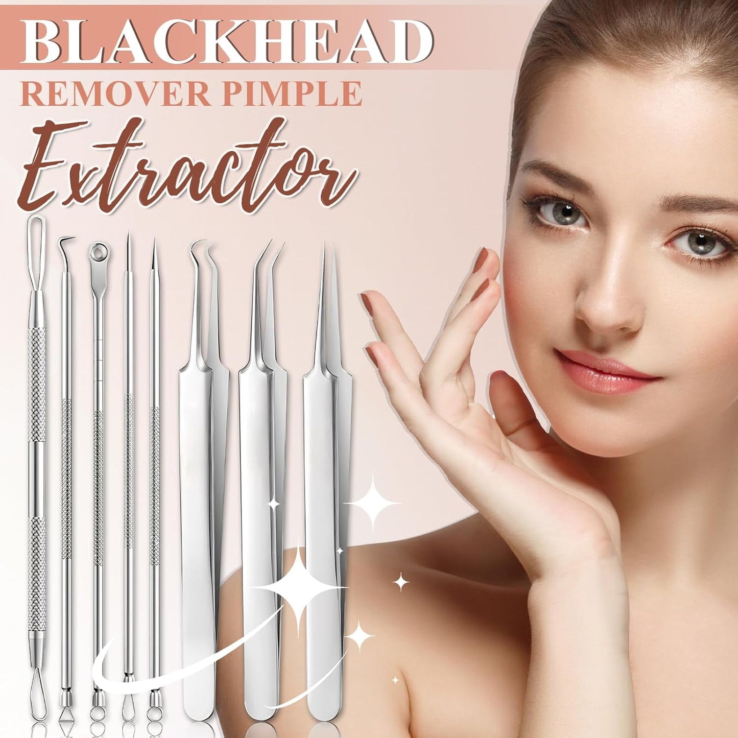 BYXAS Pimple Popper Tool Kit, 8 PCS Professional Stainless Steel Blackhead Remover Comedone Extractor Tools for Removing Zit on Face - Acne Removal Kit with Metal Case (Silver) 11PCS