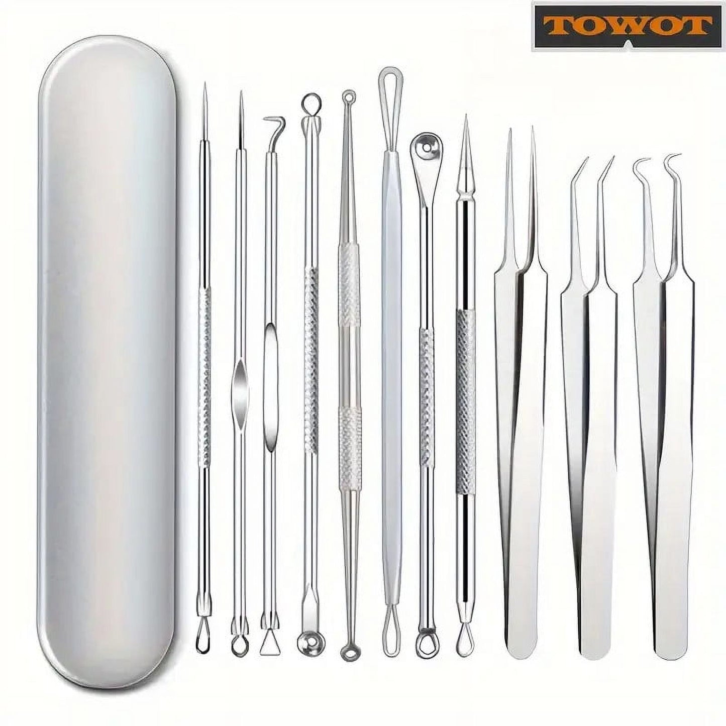 BYXAS Pimple Popper Tool Kit, 8 PCS Professional Stainless Steel Blackhead Remover Comedone Extractor Tools for Removing Zit on Face - Acne Removal Kit with Metal Case (Silver) 11PCS with Makeup Mirror