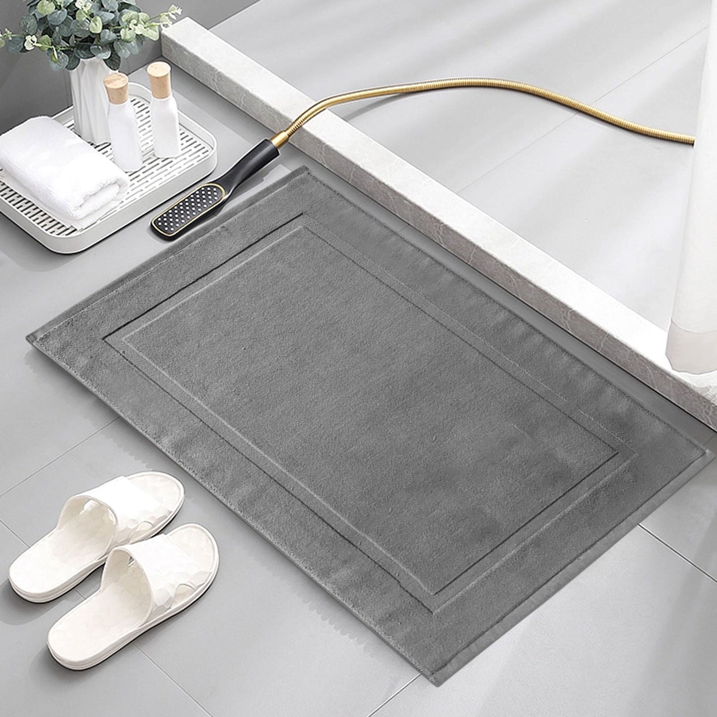 2PCS White Cotton Classic Rug Bath Mats Absorbent Cotton Hotel Spa Shower Bathtub Mats [Not A Bathroom Rug] Machine Washable Shower Bathroom Floor Towel A 1PCS & B 1PCS & C 1PCS