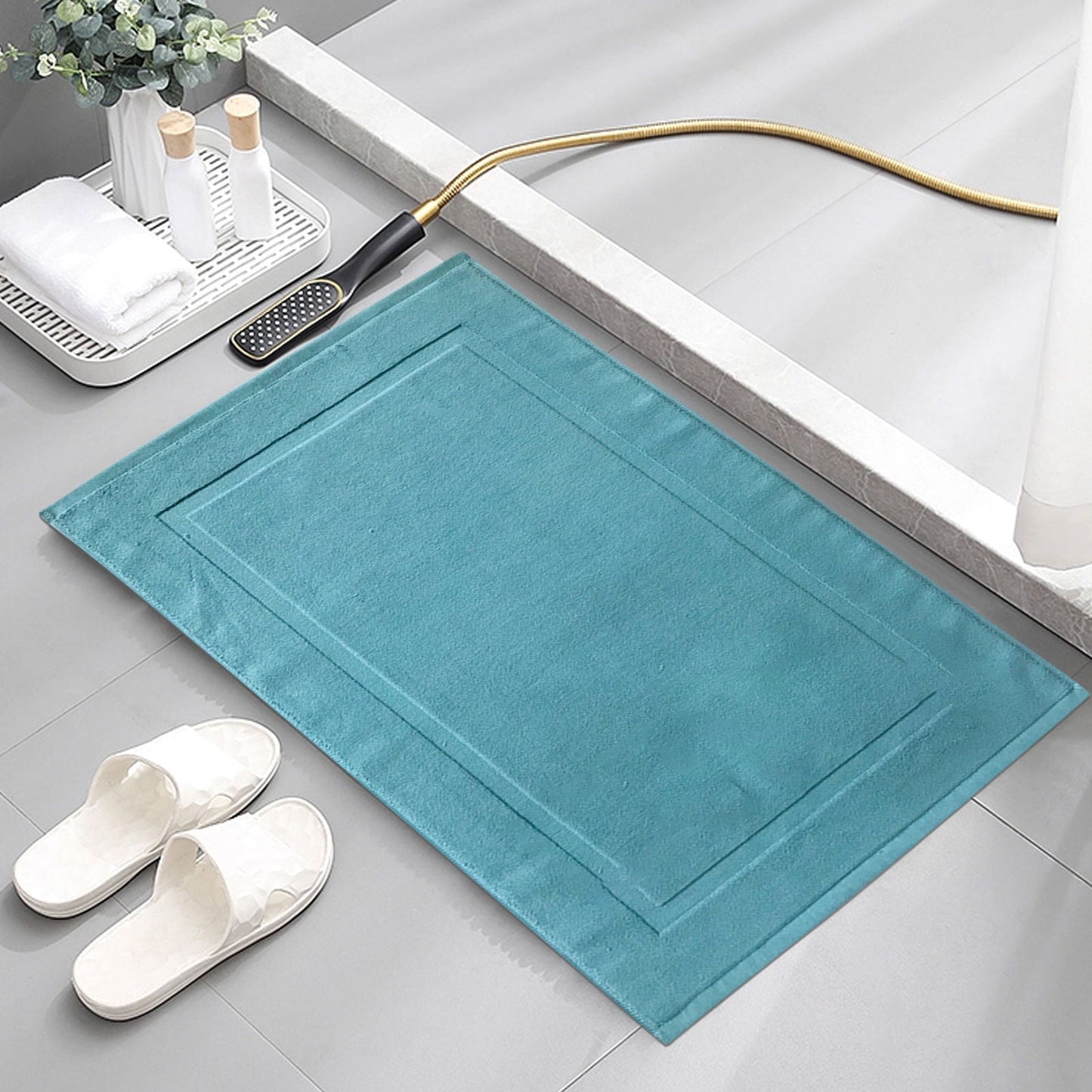 2PCS White Cotton Classic Rug Bath Mats Absorbent Cotton Hotel Spa Shower Bathtub Mats [Not A Bathroom Rug] Machine Washable Shower Bathroom Floor Towel A 2PCS & B 1PCS