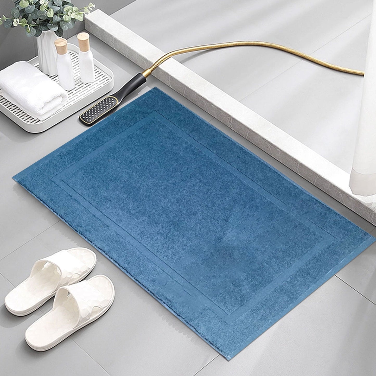 2PCS White Cotton Classic Rug Bath Mats Absorbent Cotton Hotel Spa Shower Bathtub Mats [Not A Bathroom Rug] Machine Washable Shower Bathroom Floor Towel A 2PCS & C 1PCS