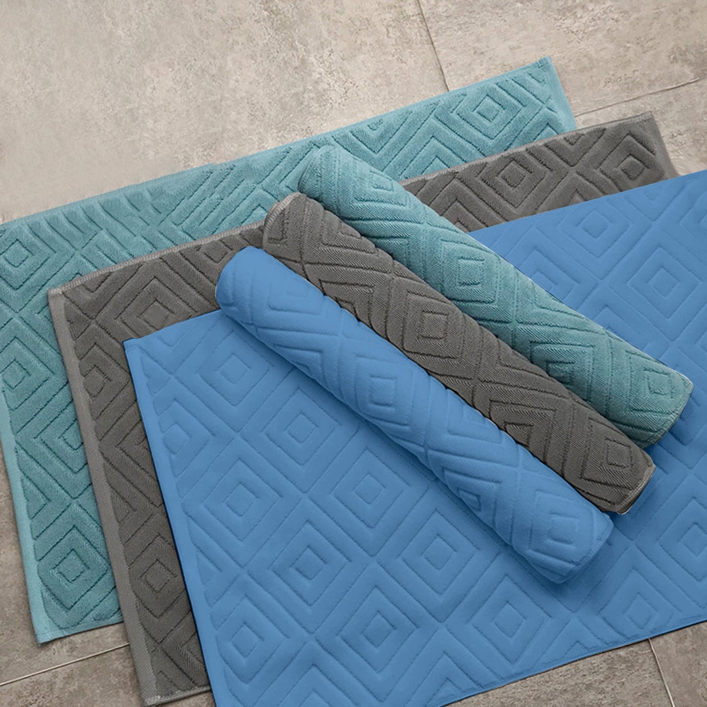 2PCS White Cotton Classic Rug Bath Mats Absorbent Cotton Hotel Spa Shower Bathtub Mats [Not A Bathroom Rug] Machine Washable Shower Bathroom Floor Towel B 1PCS & C 1PCS