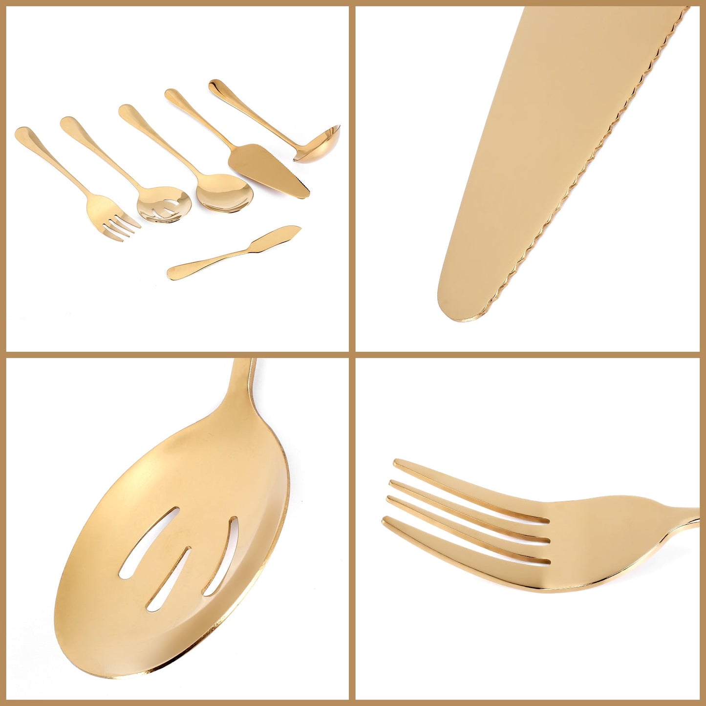 6-Piece Gold Stainless Steel Serving Flatware Set