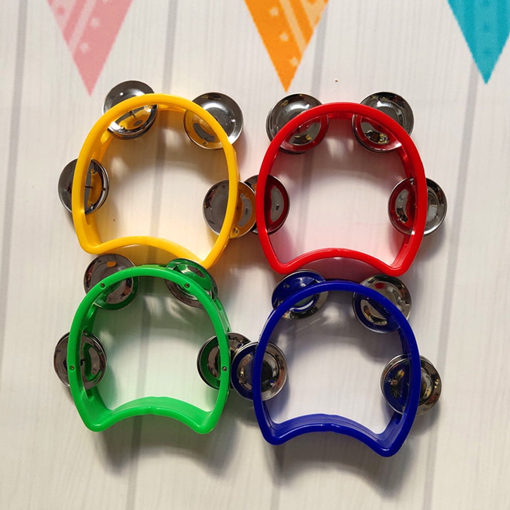 Kotyreds 4pcs Hand Tambourine Drum Bell Metal Jingles Percussion Kids Musical Game Toys One Size Multicolor