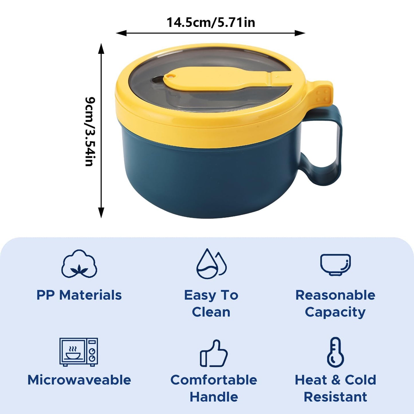 Ramen BBlueowl, Soup Bowls, Microwave Ramen Bowl with Lid, Lunch Box with Lid, Durable and Heat Resistant Bowl for Noodles, Rice, and Soups, Perfect for Home, Office, or School Meals， Z1_Blue