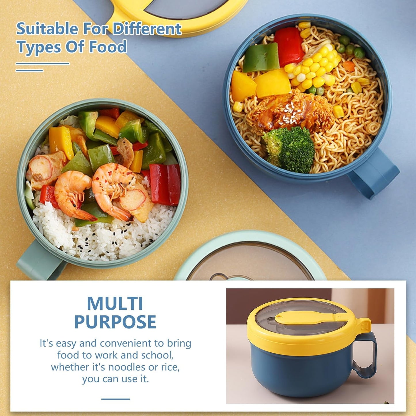 Ramen BBlueowl, Soup Bowls, Microwave Ramen Bowl with Lid, Lunch Box with Lid, Durable and Heat Resistant Bowl for Noodles, Rice, and Soups, Perfect for Home, Office, or School Meals， Z1_Blue