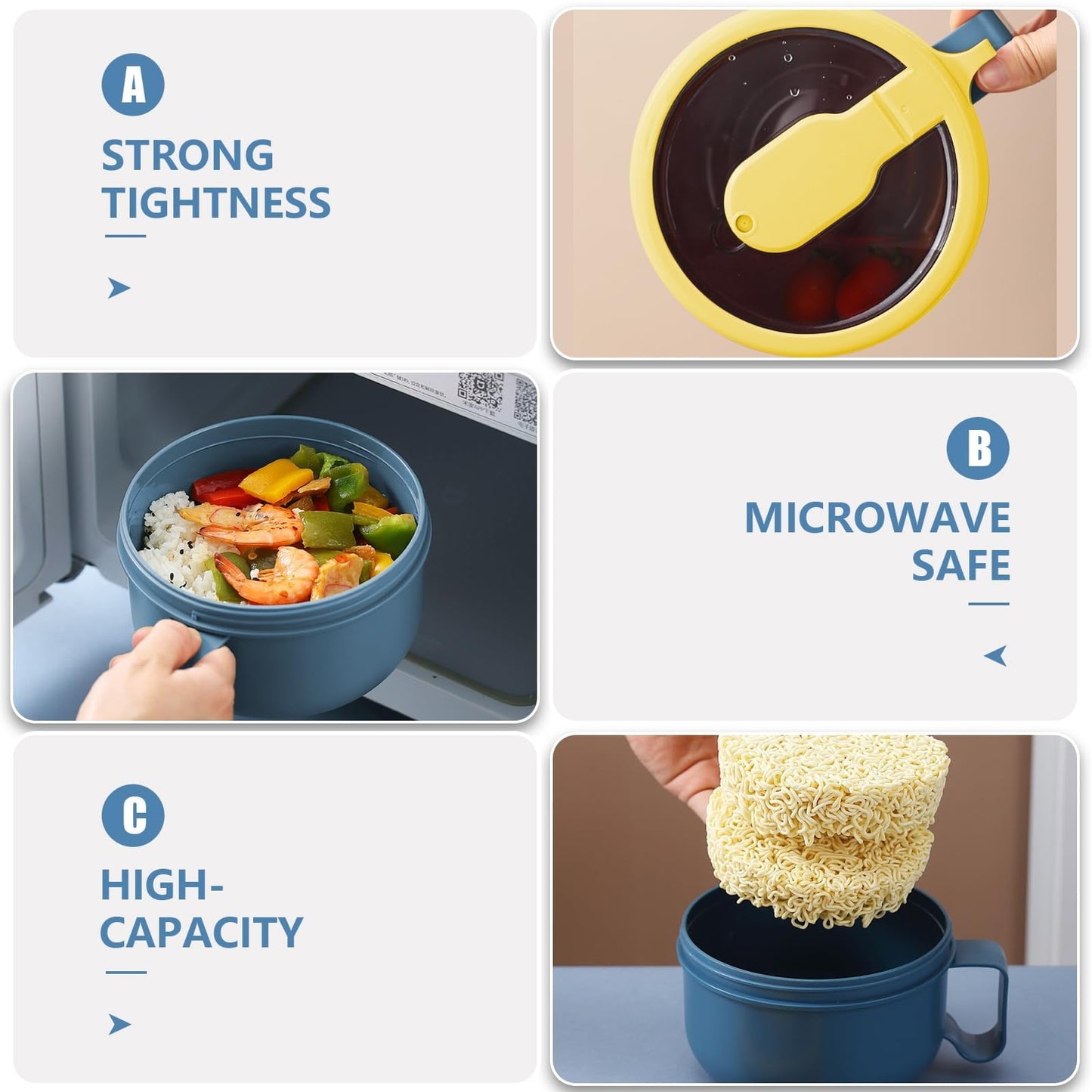 Ramen BBlueowl, Soup Bowls, Microwave Ramen Bowl with Lid, Lunch Box with Lid, Durable and Heat Resistant Bowl for Noodles, Rice, and Soups, Perfect for Home, Office, or School Meals， Z1_Blue