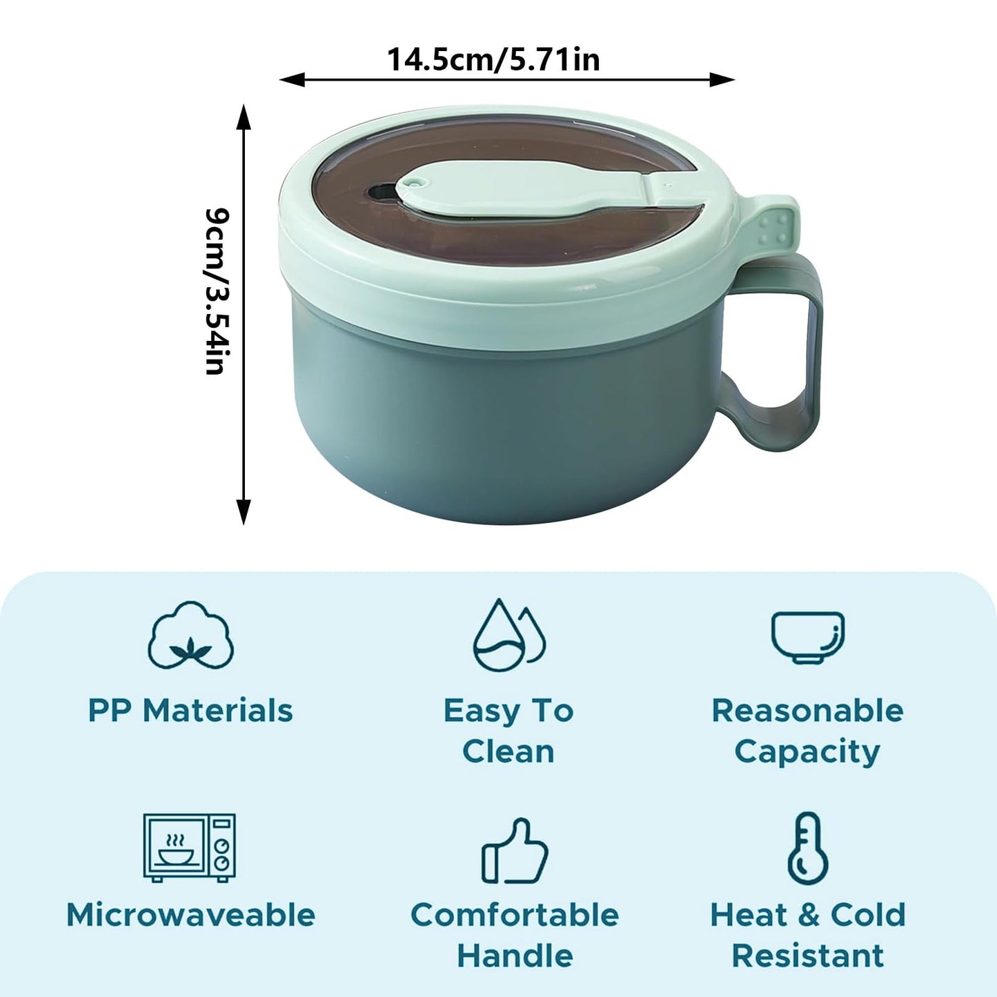 Ramen BBlueowl, Soup Bowls, Microwave Ramen Bowl with Lid, Lunch Box with Lid, Durable and Heat Resistant Bowl for Noodles, Rice, and Soups, Perfect for Home, Office, or School Meals， Z2_Green