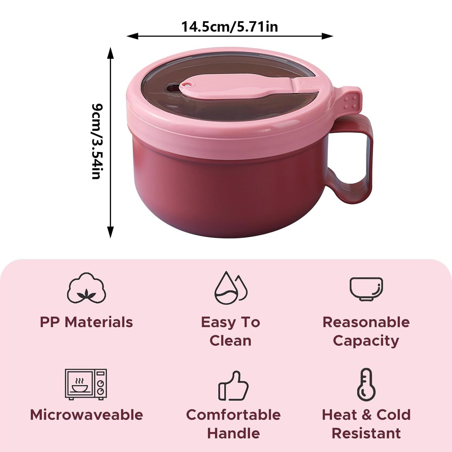 Ramen BBlueowl, Soup Bowls, Microwave Ramen Bowl with Lid, Lunch Box with Lid, Durable and Heat Resistant Bowl for Noodles, Rice, and Soups, Perfect for Home, Office, or School Meals， Z3_Red