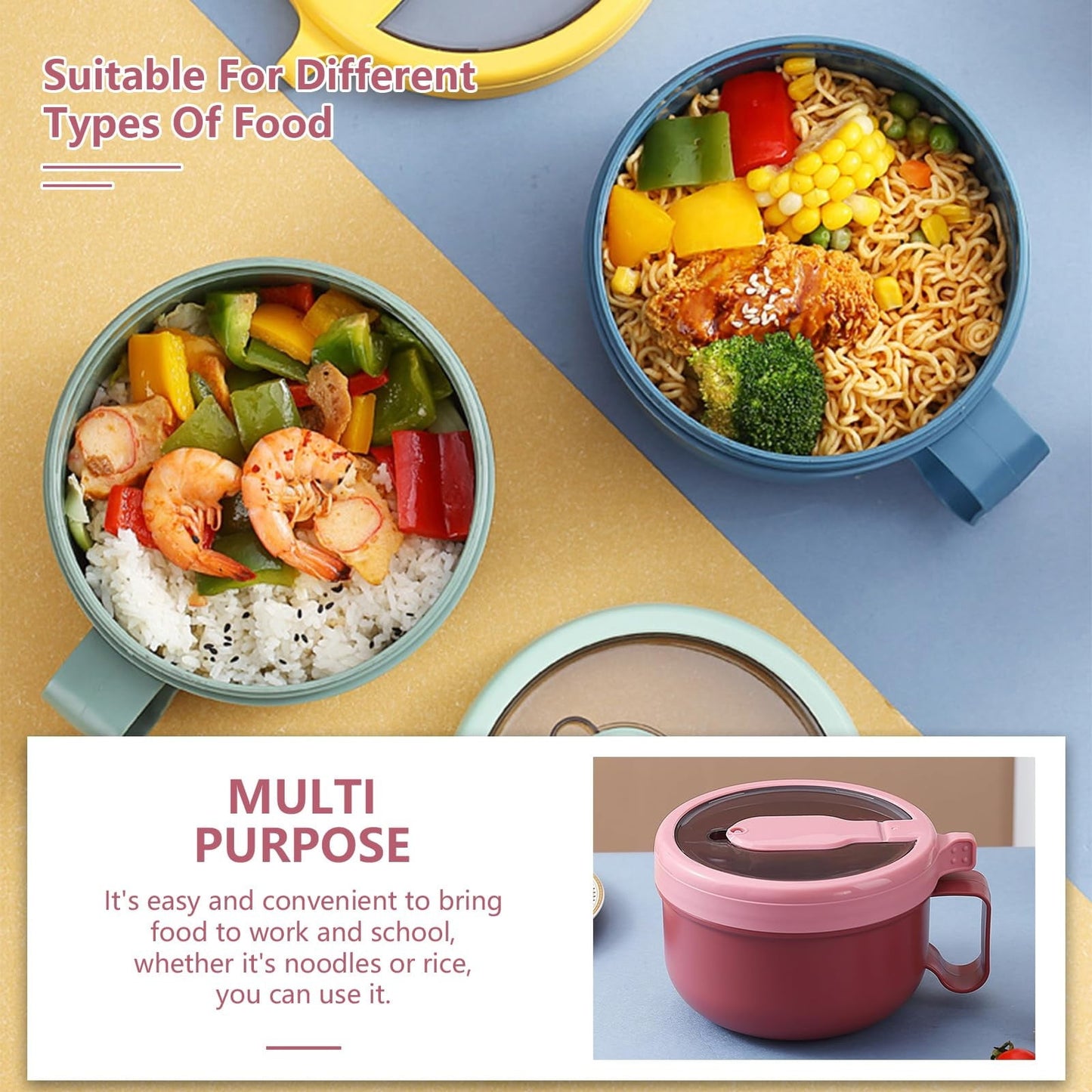 Ramen BBlueowl, Soup Bowls, Microwave Ramen Bowl with Lid, Lunch Box with Lid, Durable and Heat Resistant Bowl for Noodles, Rice, and Soups, Perfect for Home, Office, or School Meals， Z3_Red