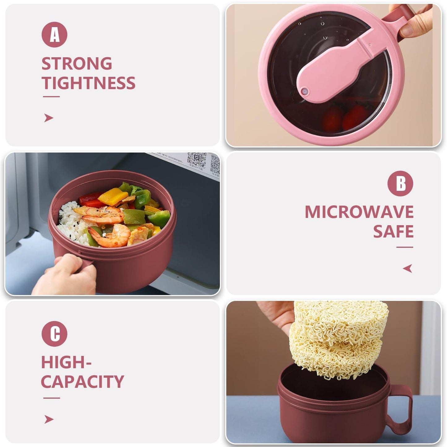 Ramen BBlueowl, Soup Bowls, Microwave Ramen Bowl with Lid, Lunch Box with Lid, Durable and Heat Resistant Bowl for Noodles, Rice, and Soups, Perfect for Home, Office, or School Meals， Z3_Red