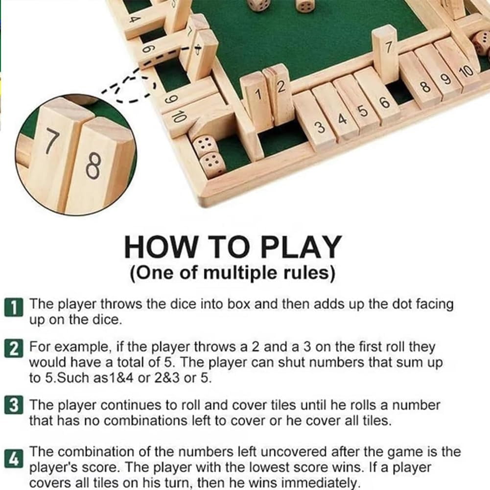 Shut The Box-Wooden Dice Board Game, Funny Family Shut The Box Game 2-4 Player, Board Games Gift for Family and Friends, Educational Table Math Games for Holiday, Party and Classroom(#B) #C