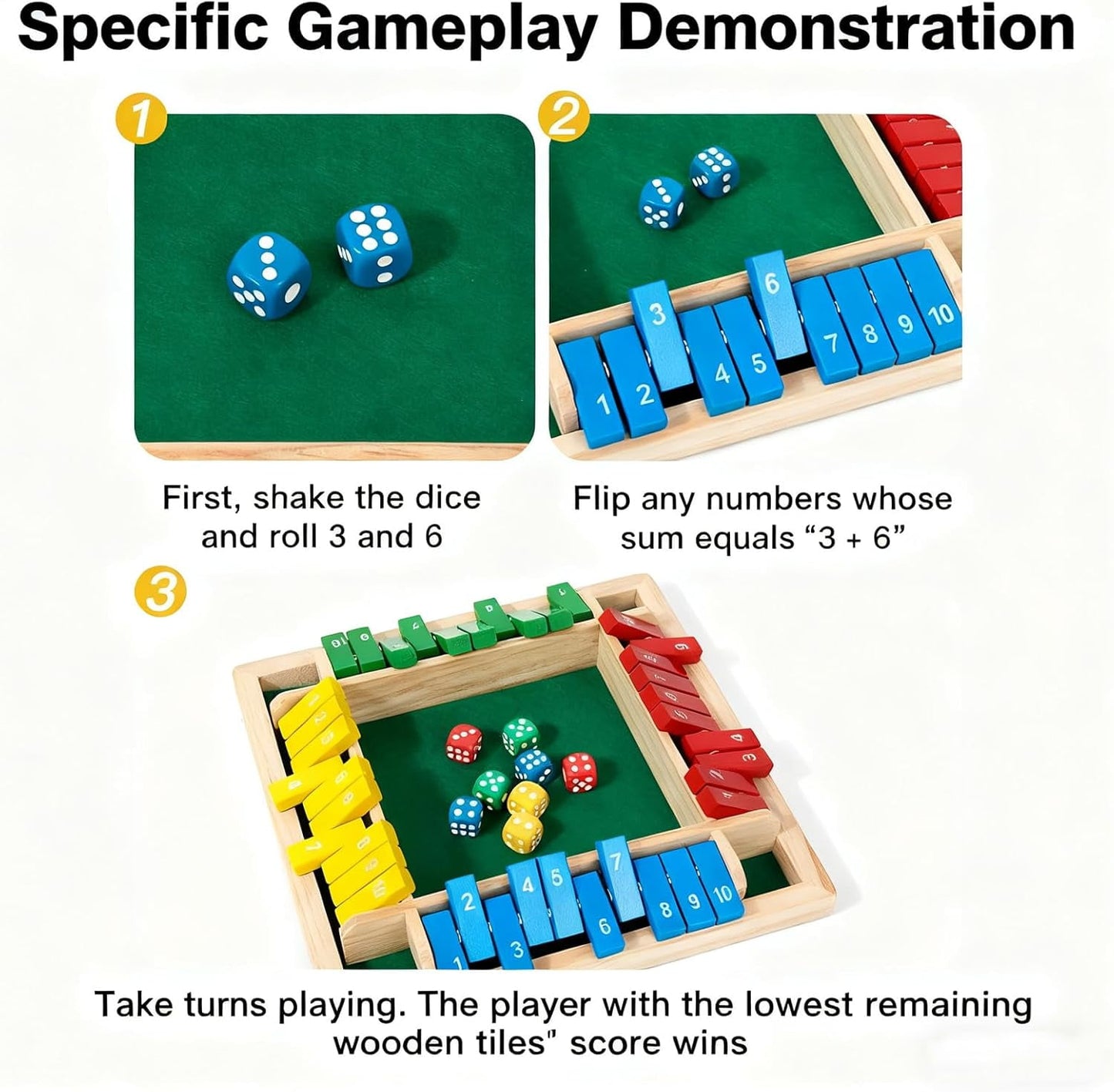 Shut The Box-Wooden Dice Board Game, Funny Family Shut The Box Game 2-4 Player, Board Games Gift for Family and Friends, Educational Table Math Games for Holiday, Party and Classroom(#B) #d
