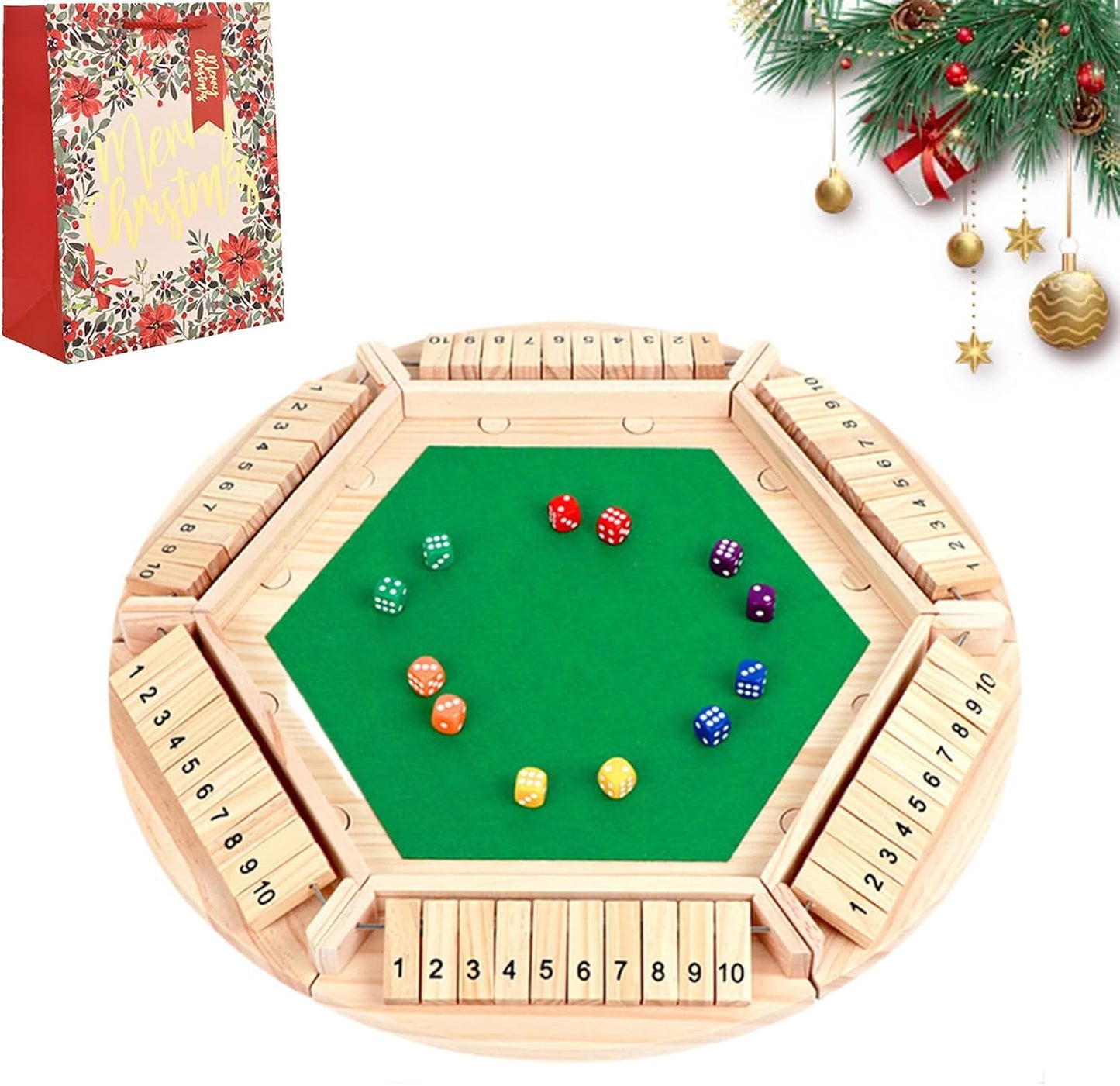 Shut The Box-Wooden Dice Board Game, Funny Family Shut The Box Game 2-4 Player, Board Games Gift for Family and Friends, Educational Table Math Games for Holiday, Party and Classroom(#B) 4playerc